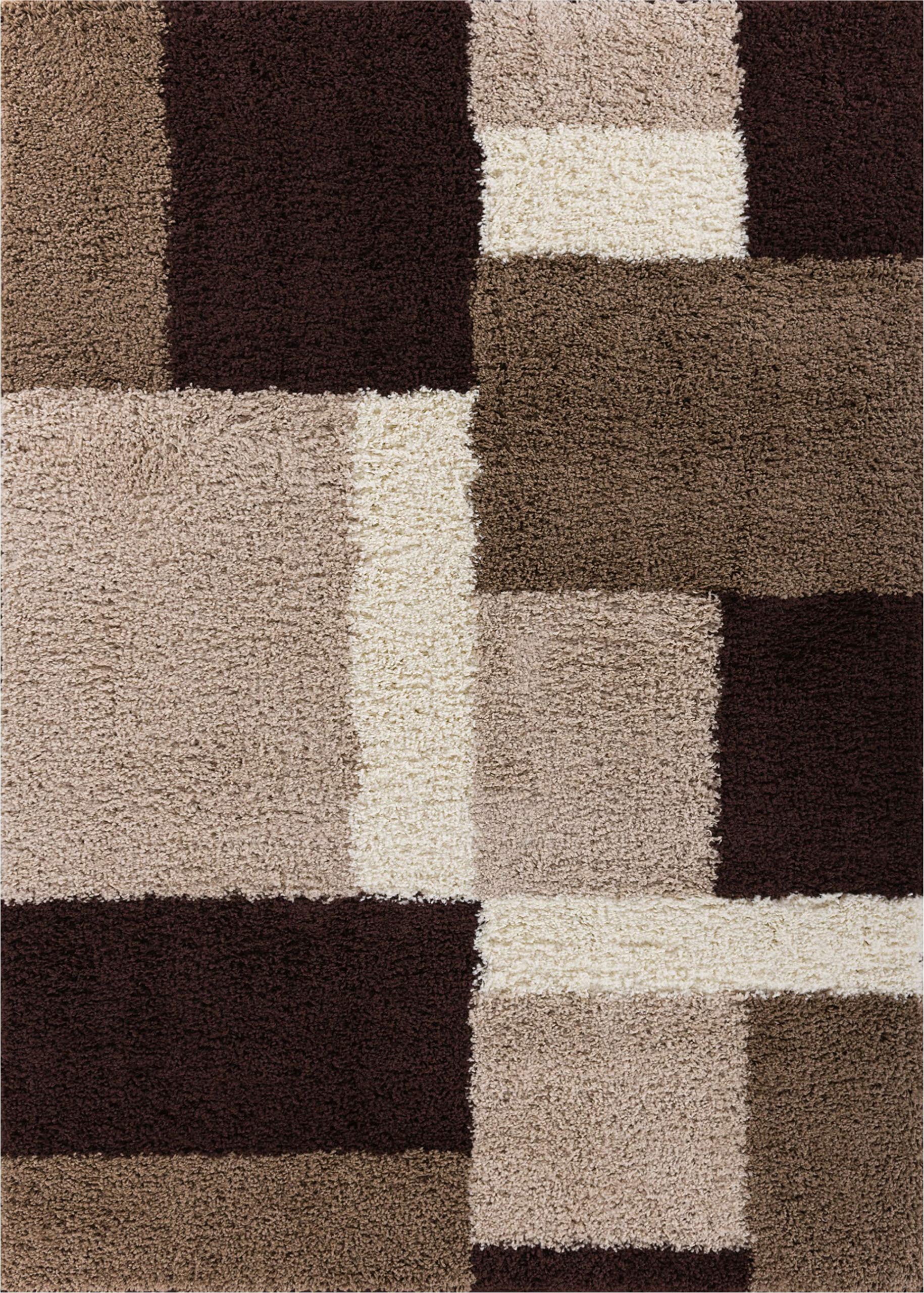 Well Woven Madison Shag Cubes Beige/Brown Modern Area Rug 5' X 7'2'' - Soft Plush Living Room Carpet for Bedroom, Nursery & Home Decor
