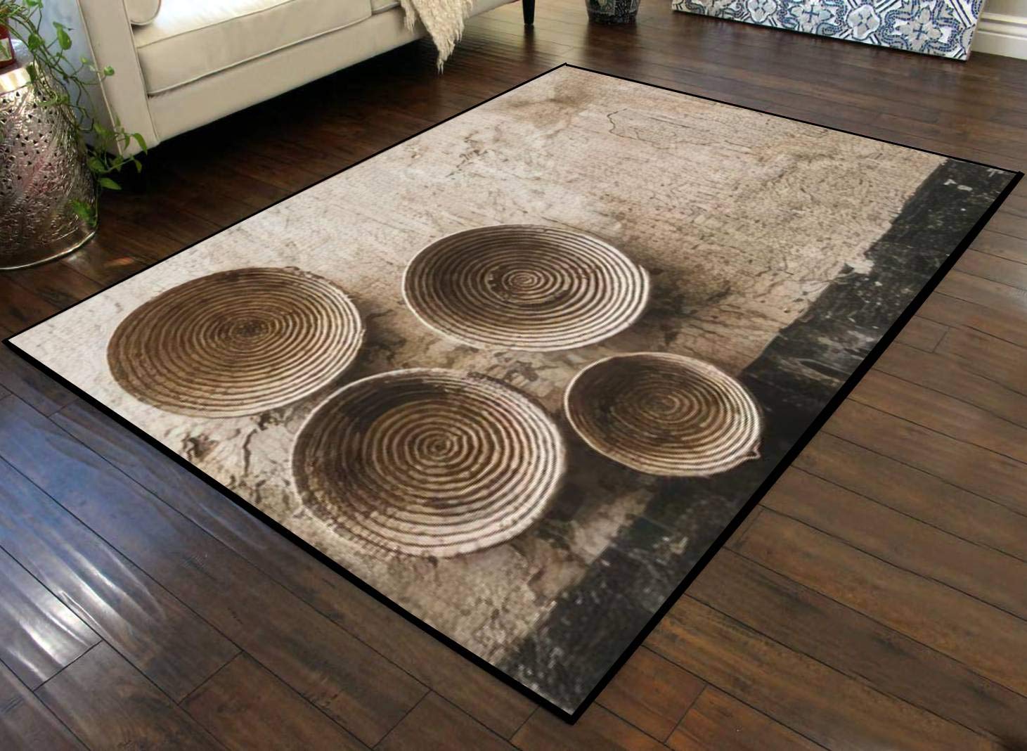 Handmade Large Area Runner Rug - Non-Slip Indoor/Outdoor Carpet for Living Room, Bedroom, Nursery | Woven Wicker Round Baskets & Textured Wall Decor | Perfect as Play Mat, Doormat, Patio Mat - Marrakech Style Home Decor