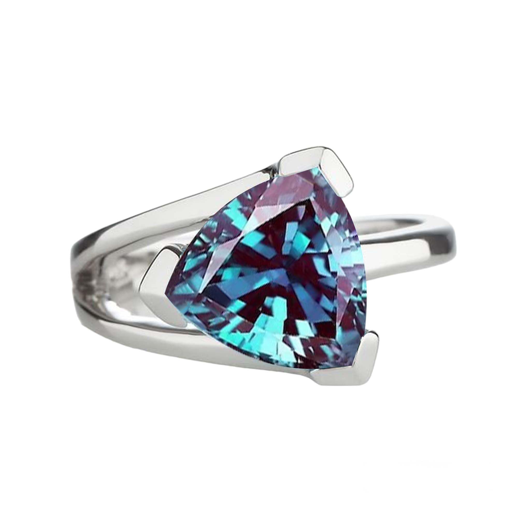 Natural Alexandrite Trillion Cut Gemstone Ring for Women - 925 Sterling Silver Multicolor Wedding Ring, Elegant Jewelry Gift for Her | Perfect for Engagement, Anniversary & Special Occasions