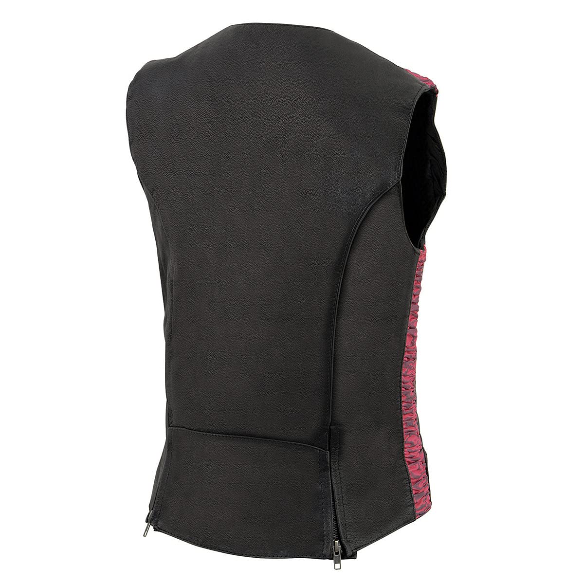 Milwaukee Leather MLL4571 Women's Black & Pink Lightweight Motorcycle Vest - Crinkled Leather Biker Jacket for Harley Davidson (Size 2XL) | Breathable Summer Riding Gear for Female Riders | Perfect for Motorcycle Events, Urban Commuting, Road Trips & Daily Wear | Great for Casual Outings, Weekend Rides & Biker Meetups