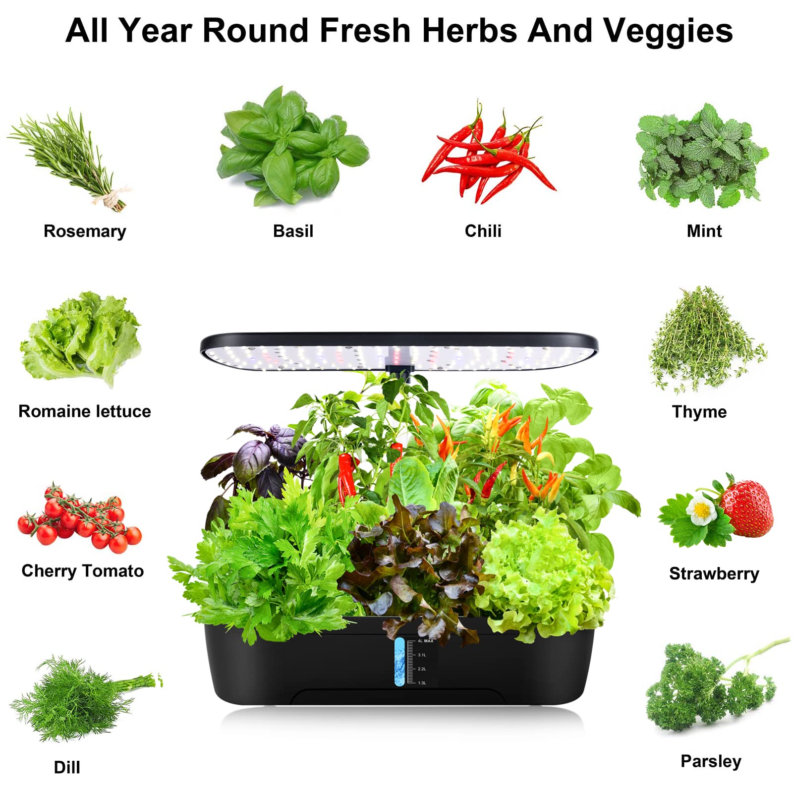 12-Pod Hydroponic Growing System with LED Grow Light & Auto Timer - Indoor Herb Garden Kit for Home Kitchen, Height Adjustable - Perfect for Fresh Basil, Mint, Rosemary & Organic Vegetables Year-Round (Ideal for Small Spaces, Apartments & Urban Gardening)