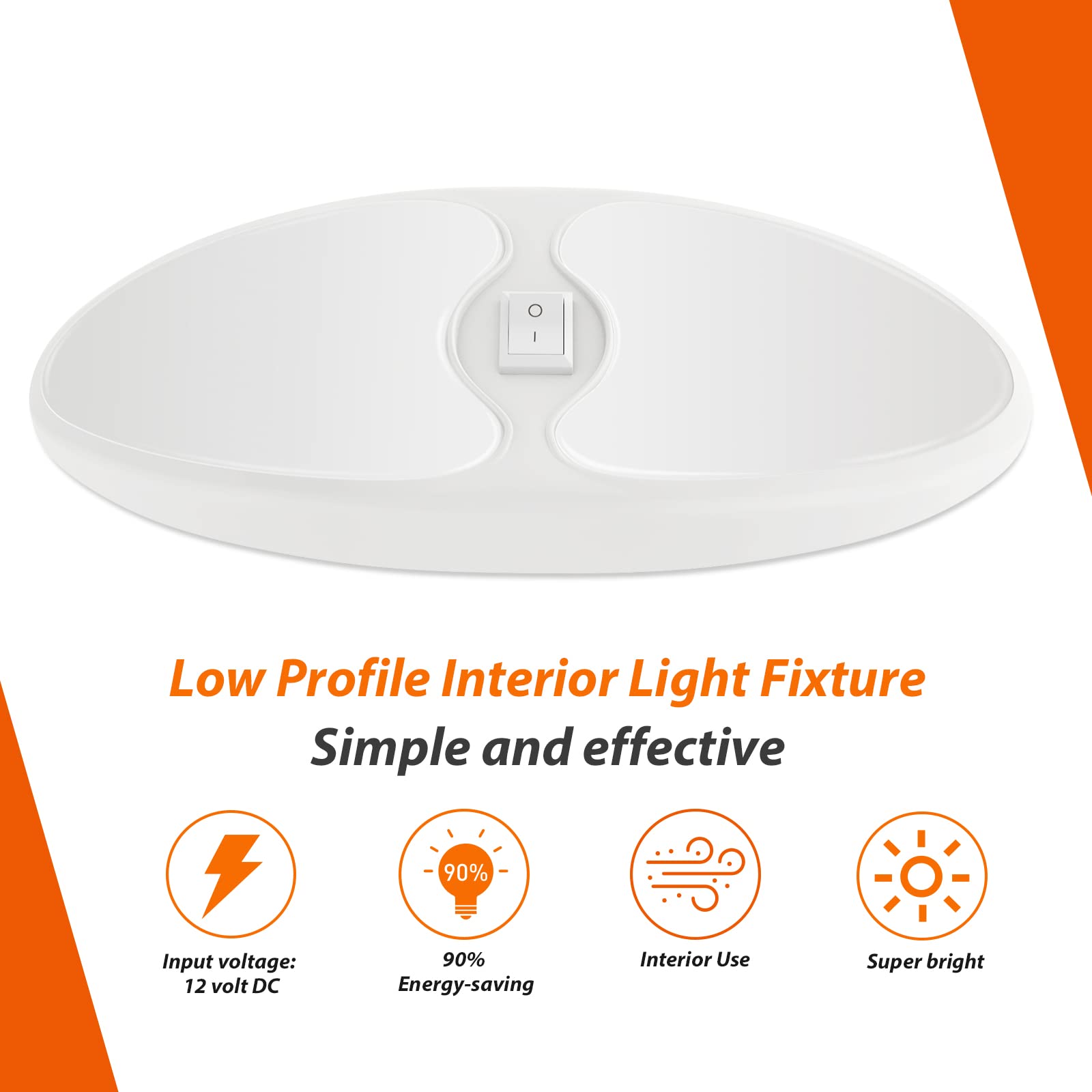 12V LED RV Interior Ceiling Light - 9 Inch Oval Warm White 3500K, 7.4W 450 Lumens with Switch - Perfect for RV, Camper, Boat & Cabin Lighting