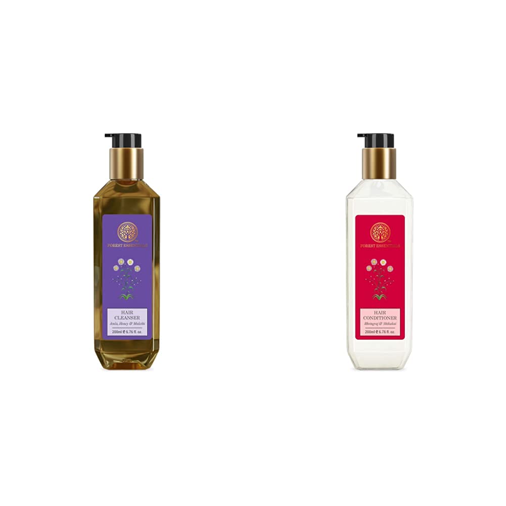 Forest Essentials Amla Honey Mulethi Hair Cleanser & Bhringraj Shikakai Hair Conditioner Set - 200ml Each for Nourishing, Strengthening & Smoothing Hair | Perfect for Daily Hair Care & Scalp Health