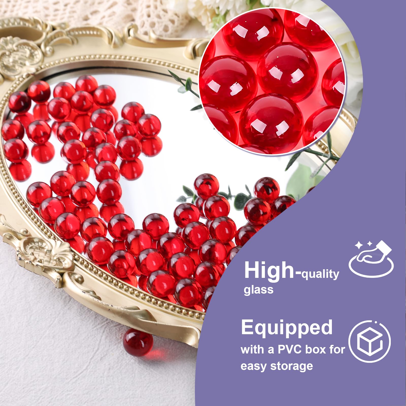 DomeStar 1LB Bulk Glass Marbles - 0.63 Inch Vase Fillers, Decorative Red Glass Beads for Home Decor, Centerpieces, Floral Arrangements & DIY Crafts
