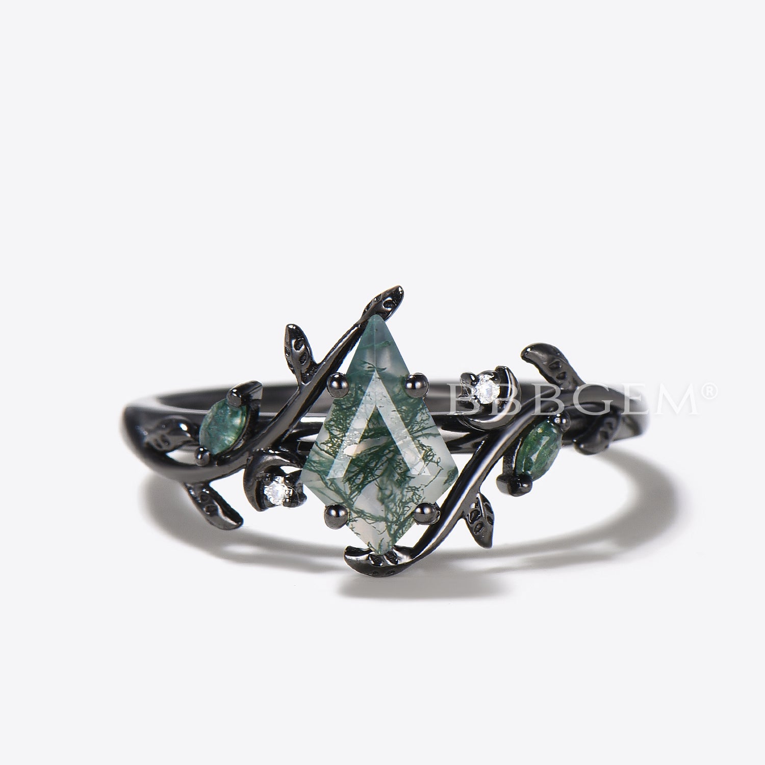 Natural Moss Agate Engagement Ring - Leaf Inspired Bridal Set with Kite Cut Gemstone for Nature Lovers | Perfect for Outdoor Weddings, Boho Chic Style & Unique Proposal Gifts