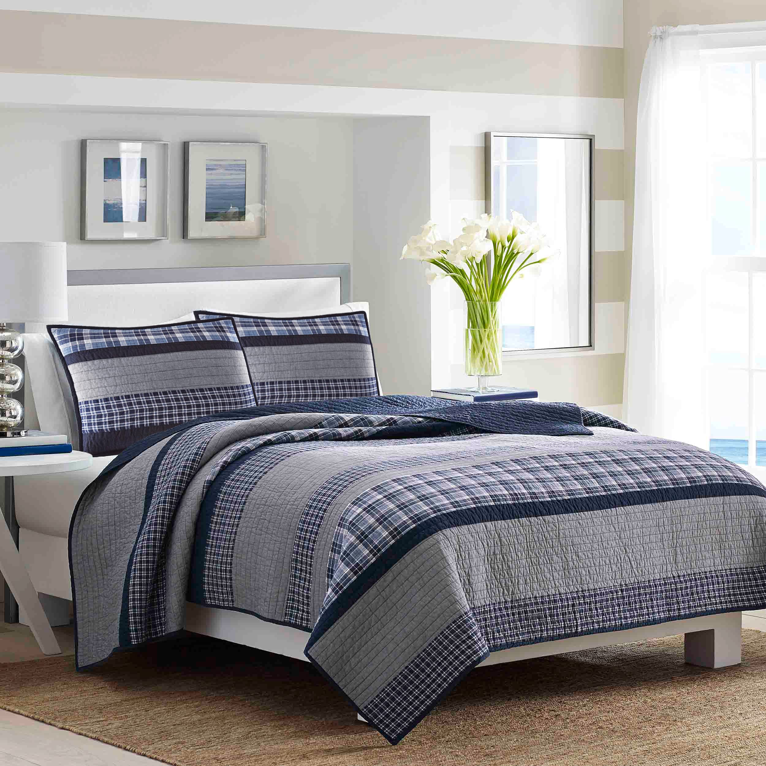 Nautica King Quilt Set - 100% Cotton Reversible All-Season Bedding in Adelson Blue | Luxury Comfort for Master Bedroom & Guest Room
