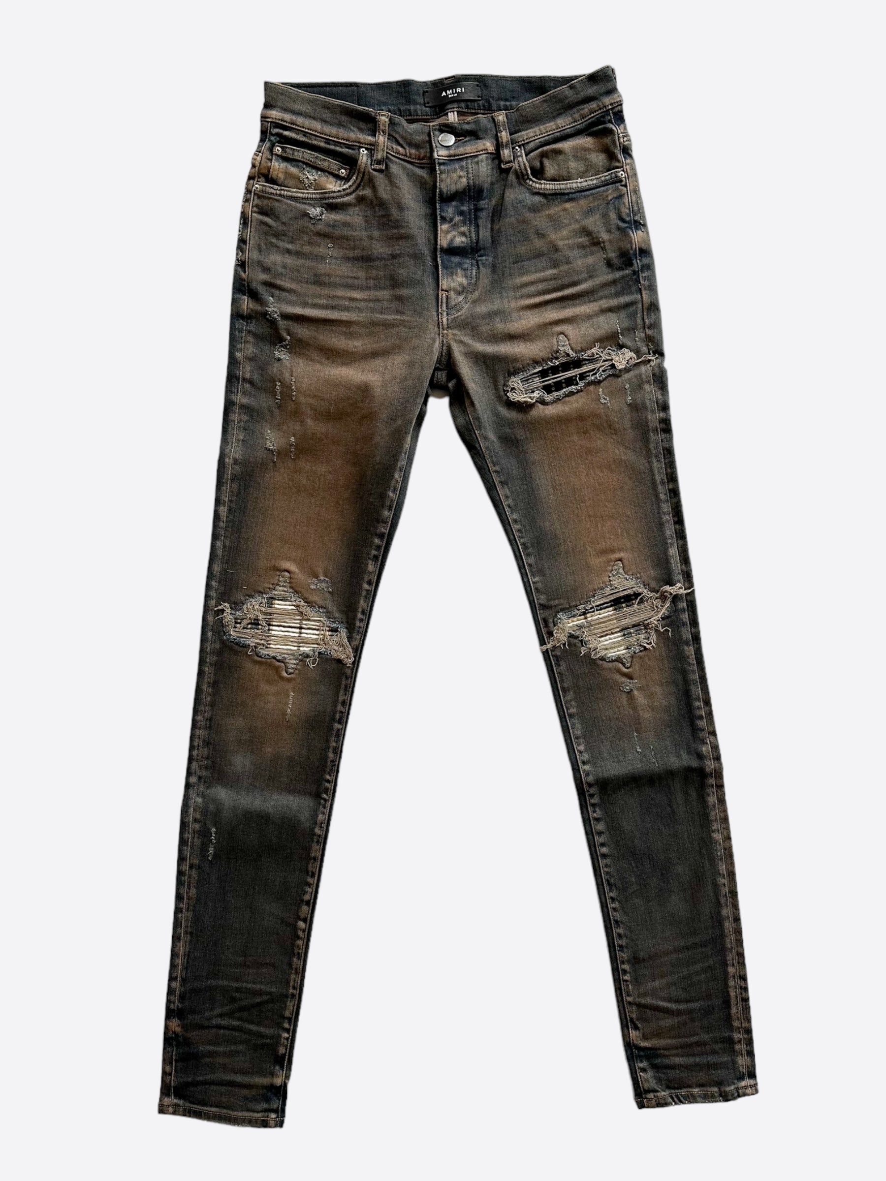 Amiri Dark Indigo Plaid Patch MX1 Jeans for Men - Premium Designer Denim Pants with Unique Plaid Details | Perfect for Casual Outfits, Streetwear & Night Out Looks
