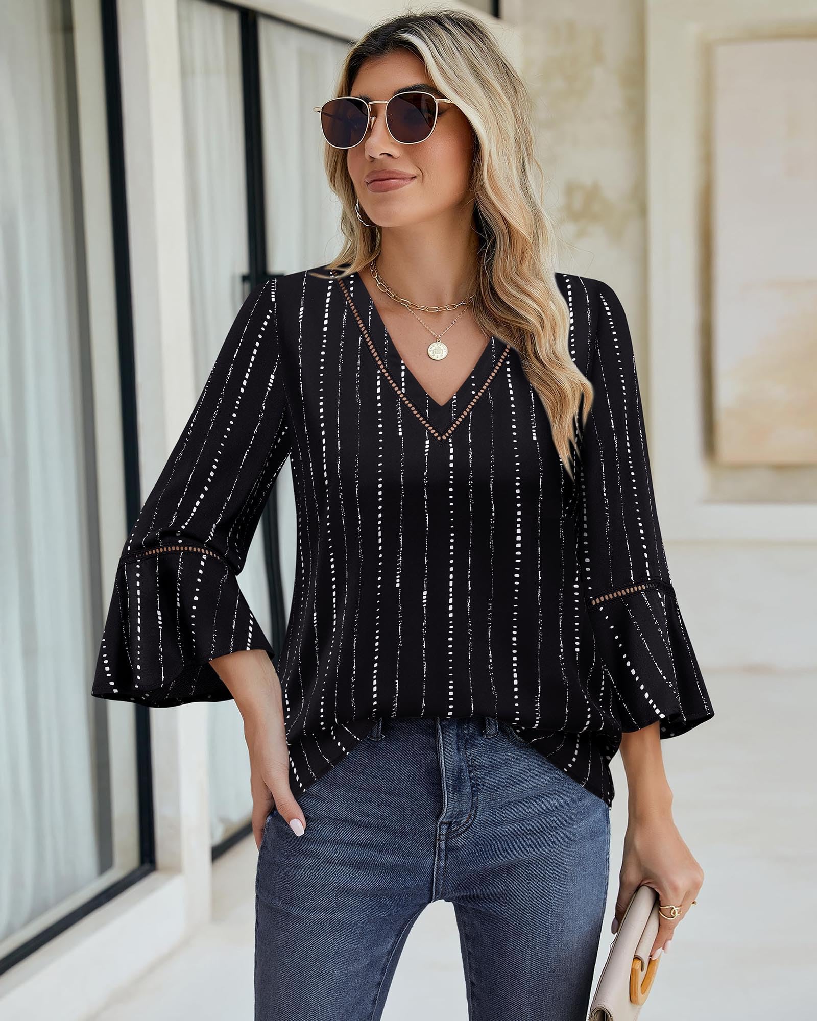 Timeson Women's Business Casual Tops 3/4 Sleeve Blouses - Professional Office Work Shirts for Women, Elegant Dressy Tunic Tops for Business Meetings & Corporate Events
