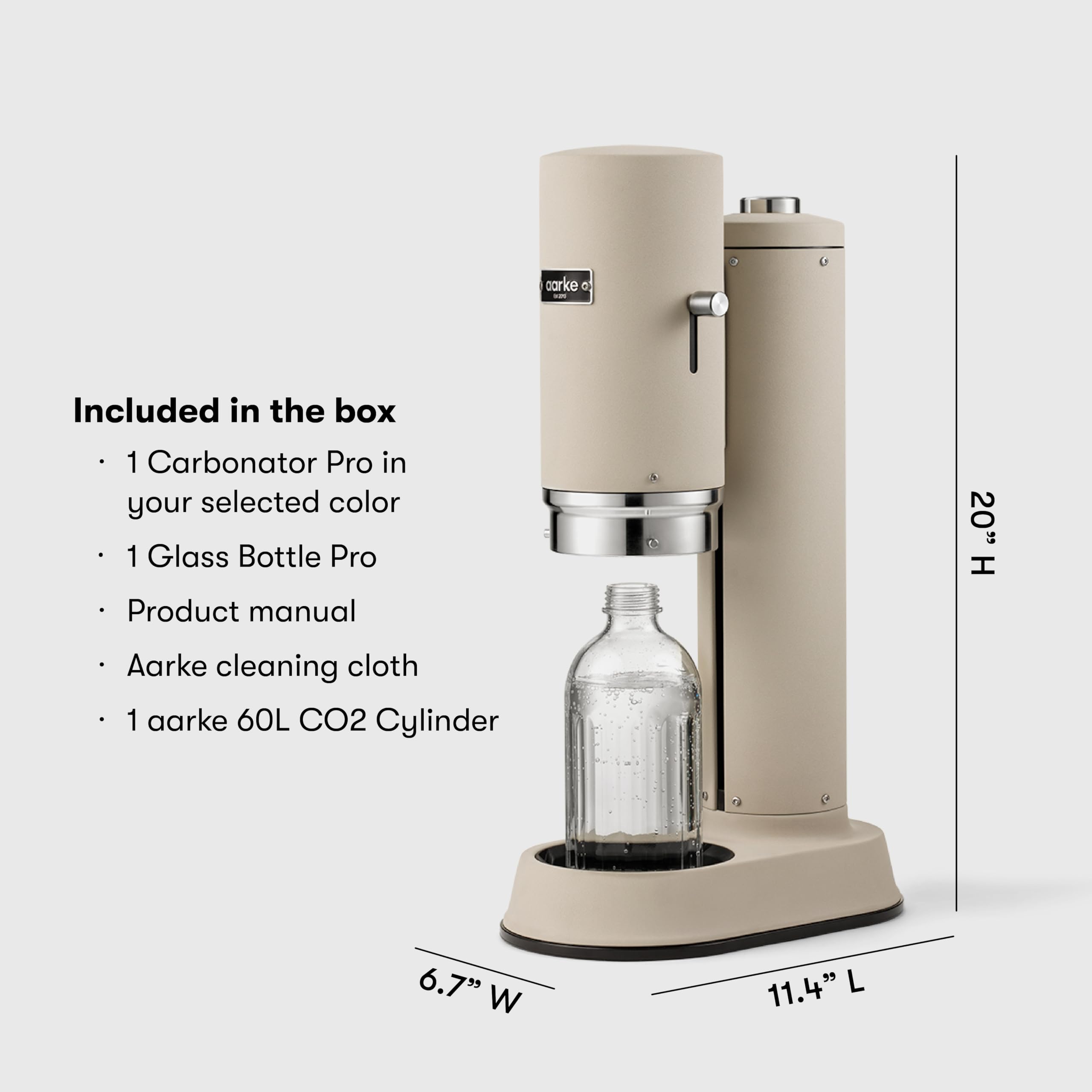 Aarke Carbonator Pro - Premium Sparkling Water Maker with 800mL Glass Reusable Bottle & CO2 Cylinder | Stainless Steel Soda Machine for Home, Office & Parties | Create Carbonated Drinks, Cocktails & Healthy Hydration
