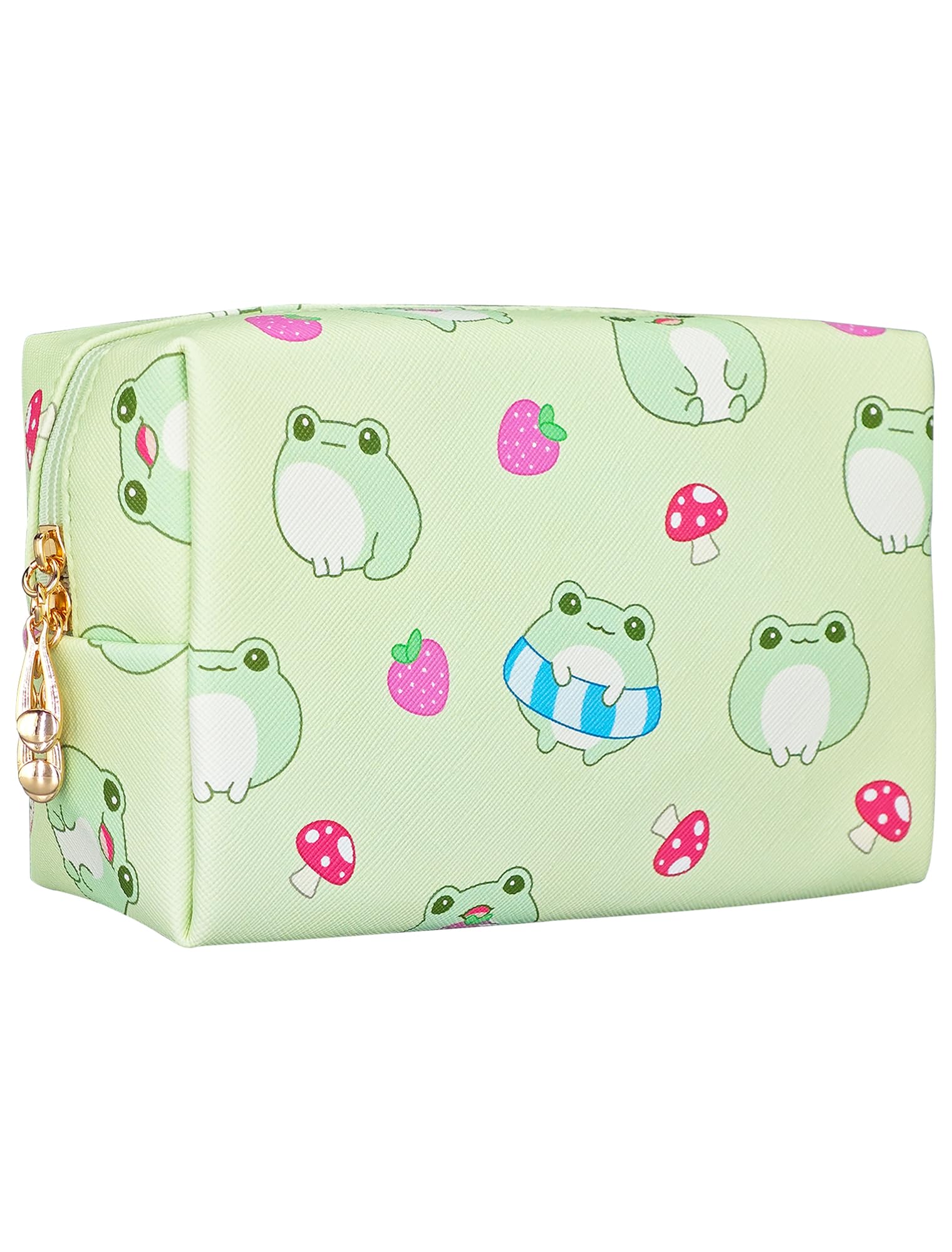 Cute Kawaii Green Makeup Bag for Women - Small Travel Cosmetic & Toiletry Organizer - Perfect for Daily Essentials, Gym, Vacation & Weekend Getaways