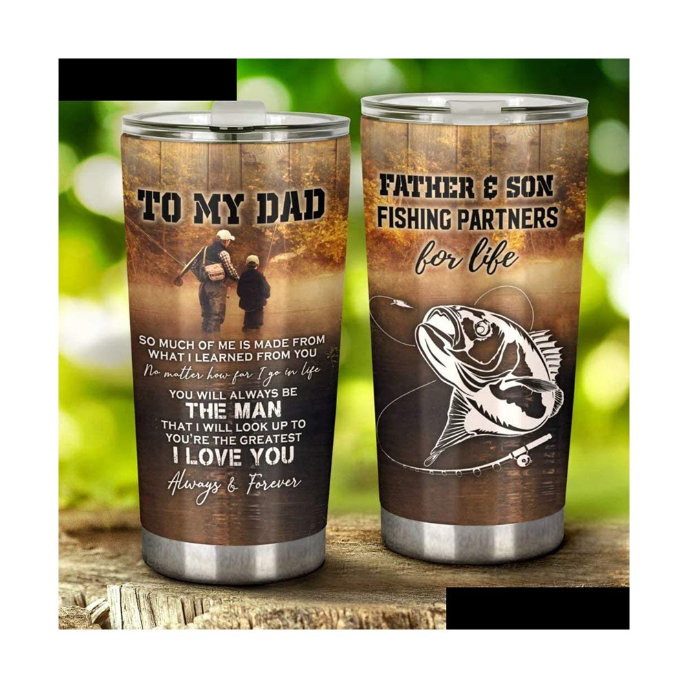 Premium Custom Fishing & Hunting Tumbler - Personalized Dad Gift for Father & Son Fishing Partners - Engraved Insulated Stainless Steel Cup - Perfect for Outdoor Adventures, Camping & Father's Day