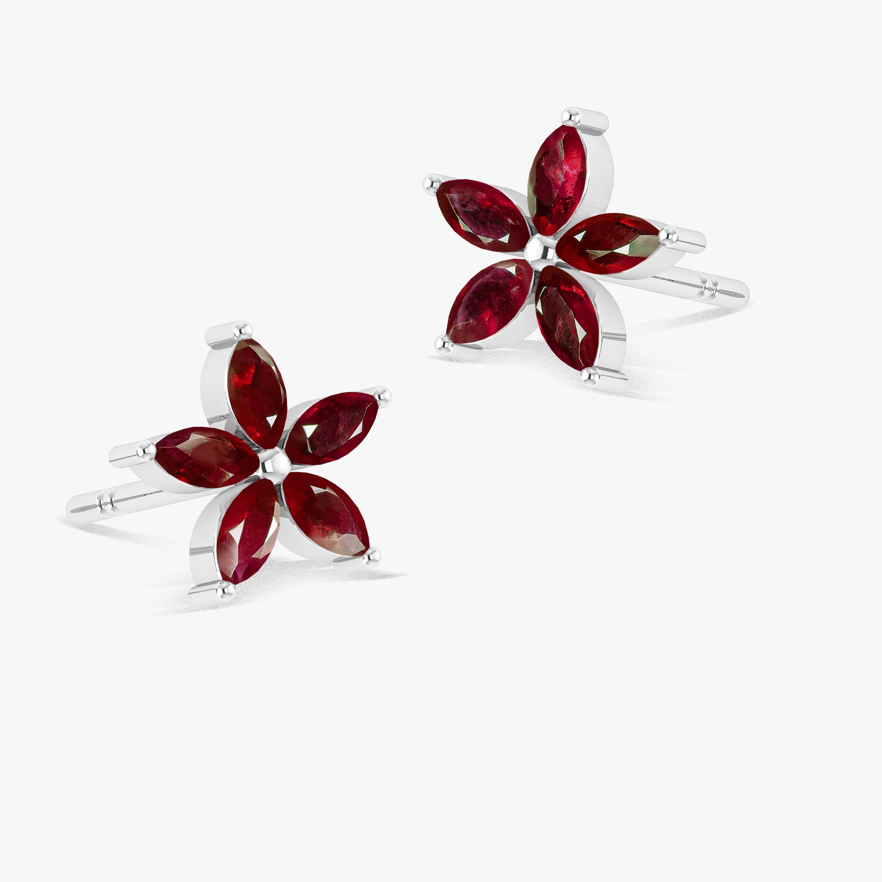 Red Ruby Flower Stud Earrings for Women - Elegant Floral Jewelry Gift for Valentine's Day, Anniversary & Special Occasions