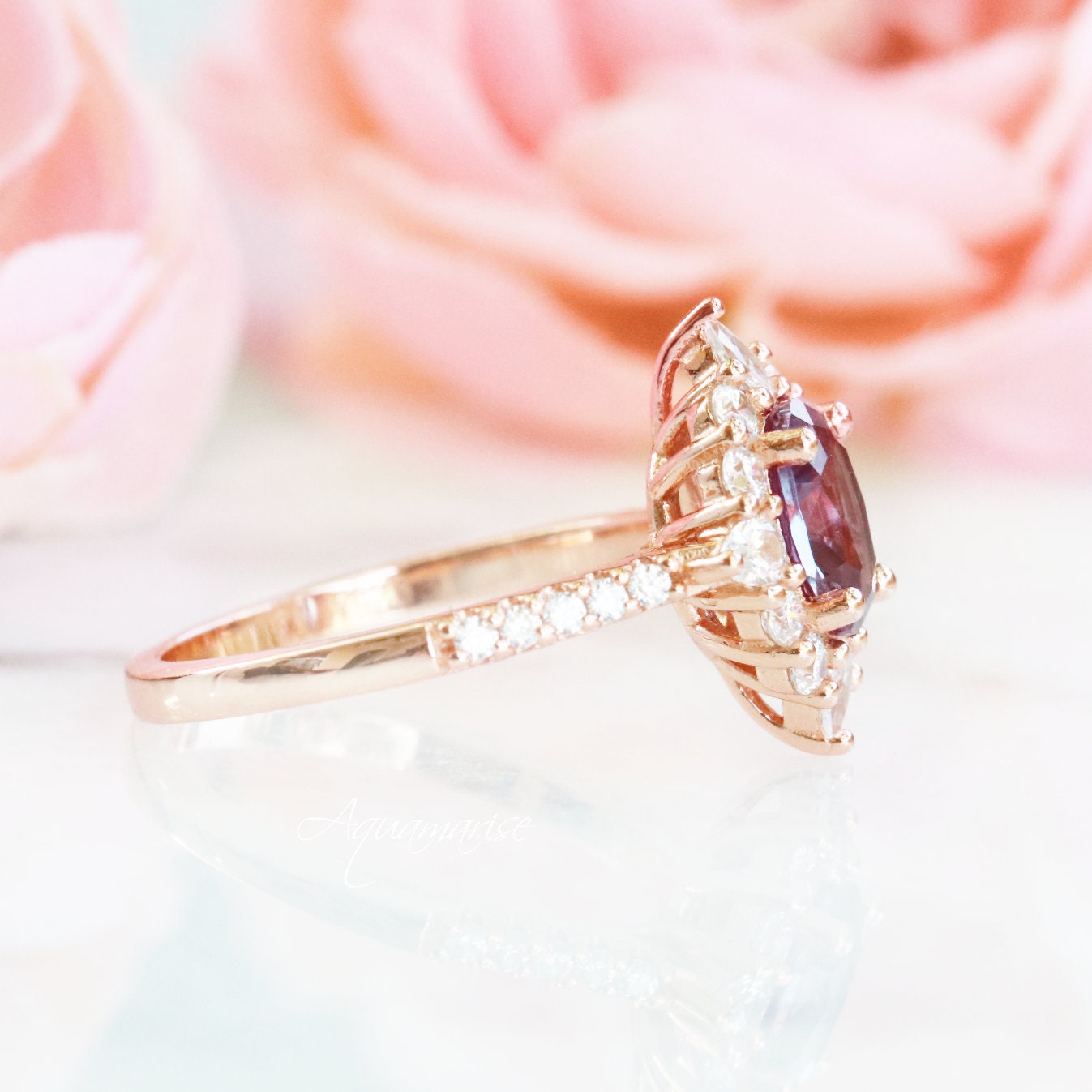 14K Rose Gold Vermeil Alexandrite Ring for Women - Elegant Birthstone Jewelry Gift for Anniversary, Engagement & Special Occasions