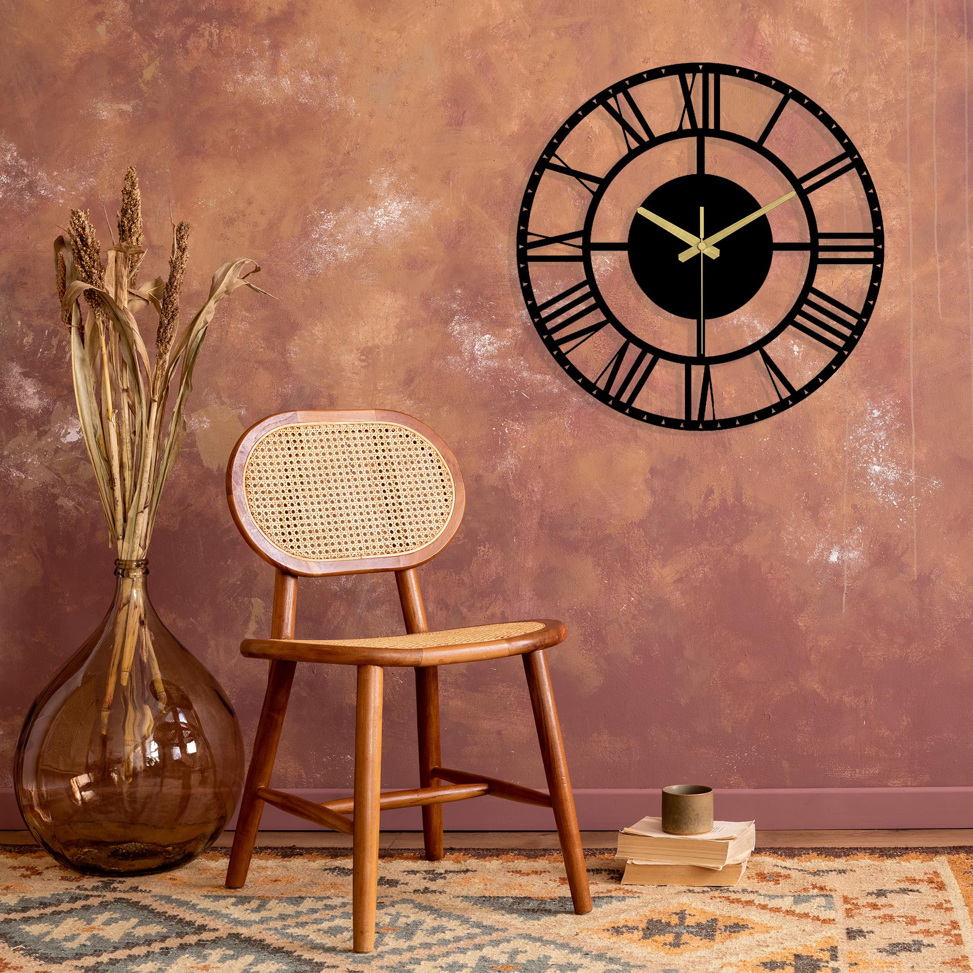 Homelife Modern Silent Wall Clock - 24 Inch Black Metal Decorative Clock for Living Room, Bedroom, Kitchen & Office - Noiseless Non-Ticking Design - Perfect for Home Decor, Workspace & Gift Giving