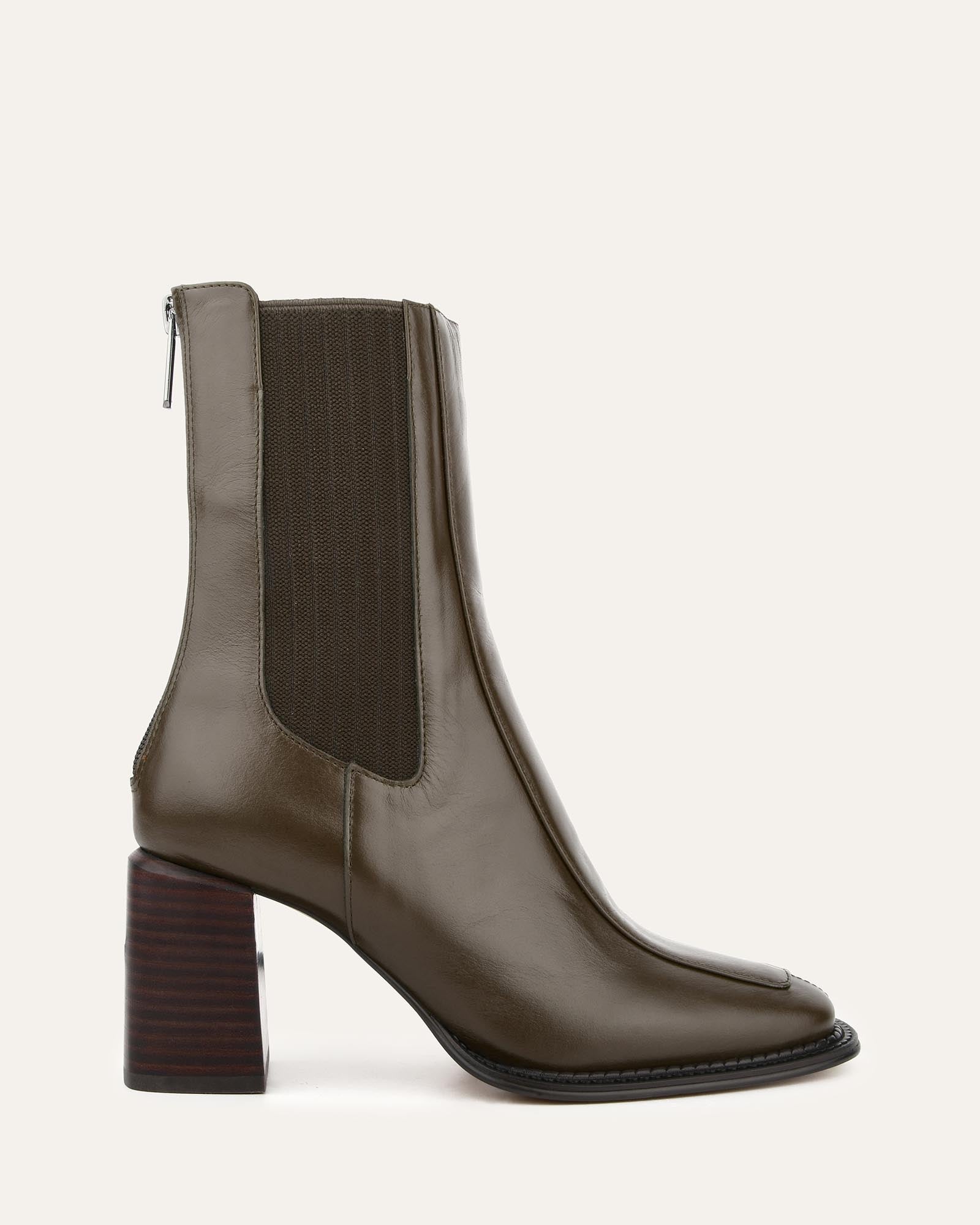 DEVINA Women's Mid Ankle Boots - Dark Olive Genuine Leather, Comfortable & Stylish for Fall/Winter, Perfect for Office, Casual Outings & Date Nights