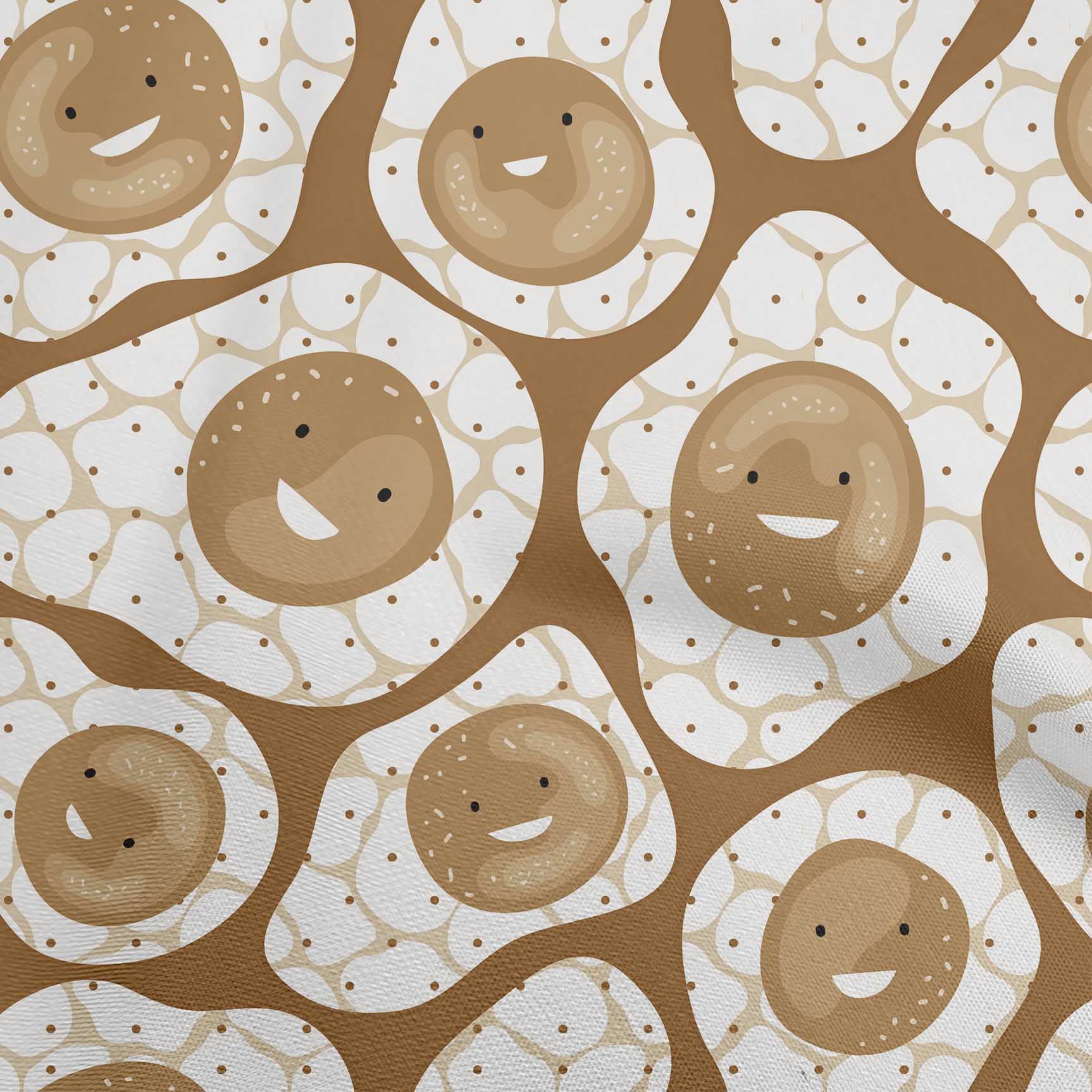 oneOone Cotton Silk Brown Fabric - 42 Inch Wide Printed DIY Sewing Material for Clothing, Crafts & Asian Kawaii Style (Fried Egg Pattern) | Perfect for Dresses, Blouses, Home Decor & DIY Projects
