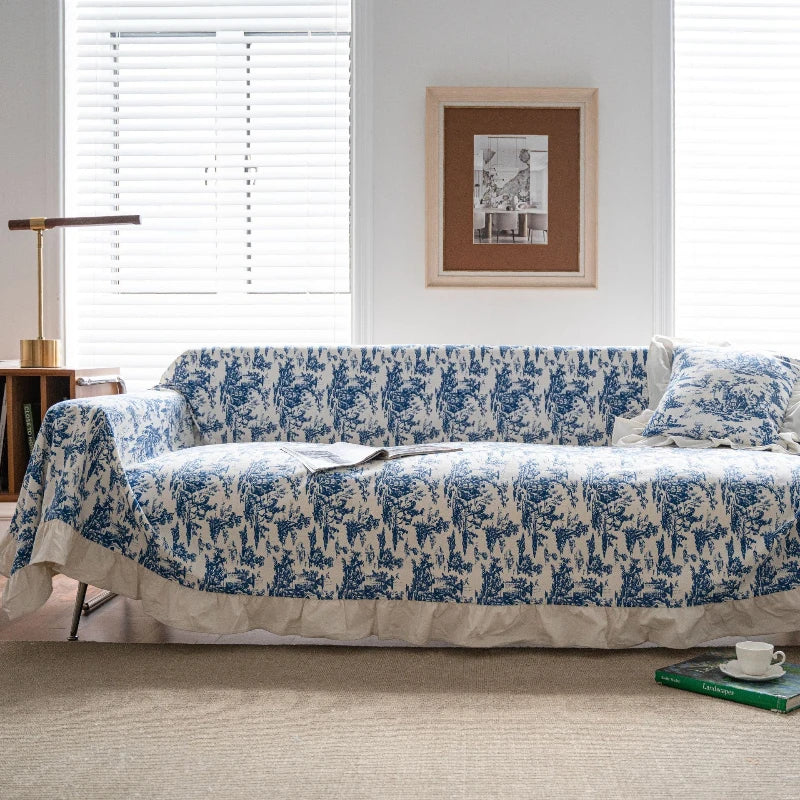 Bohemian Floral Sofa Slipcover with Ruffled Trim - Tribal Print Couch Cover for Living Room Decor, Home Styling & Comfort
