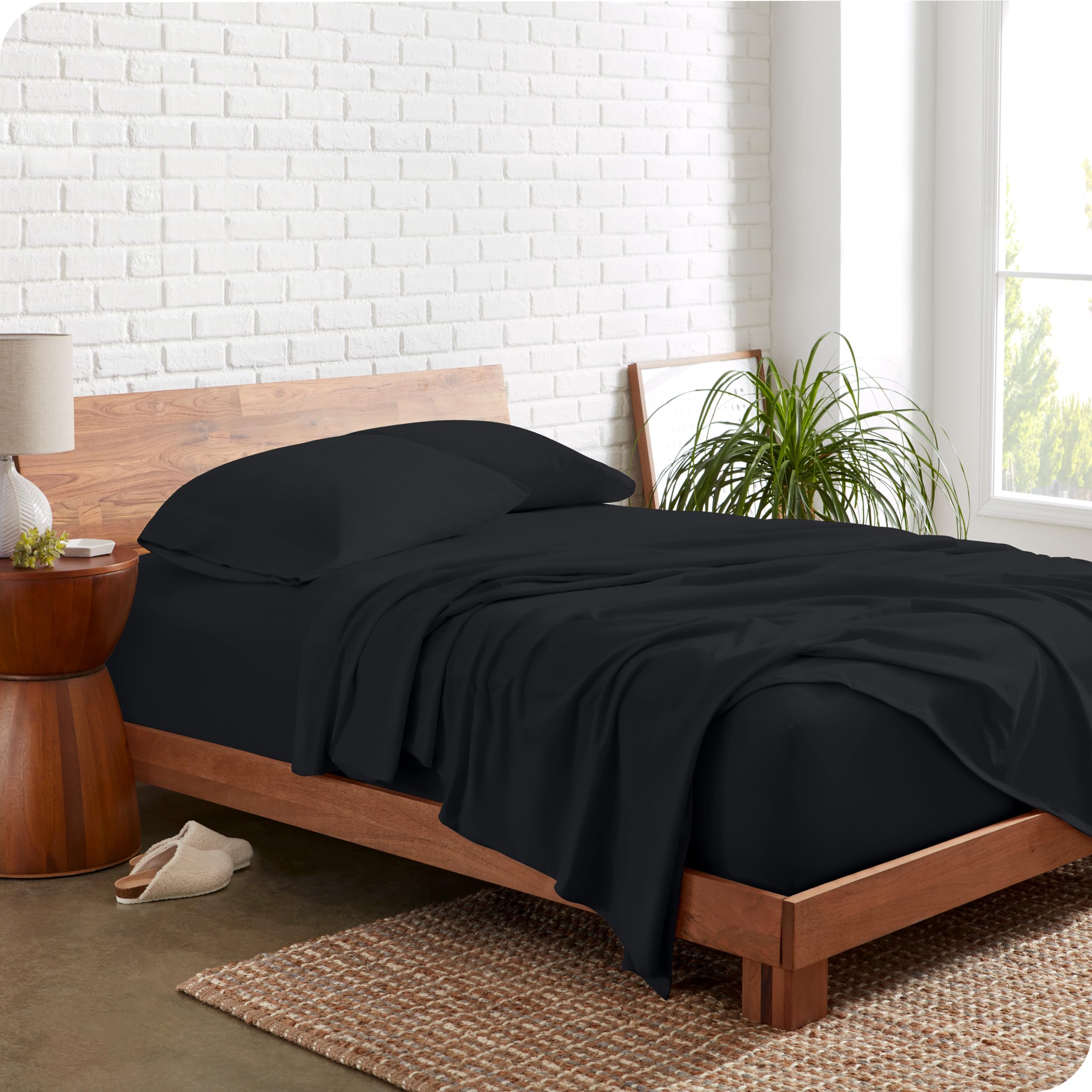 Bare Home 100% Organic Cotton Jersey Sheet Set - Ultra Soft Breathable Bed Sheets with Deep Pockets for Twin Size Beds - Includes Fitted Sheet, Flat Sheet & Pillowcases (Black) - Perfect for Cozy Nights, Guest Rooms & Dorm Essentials
