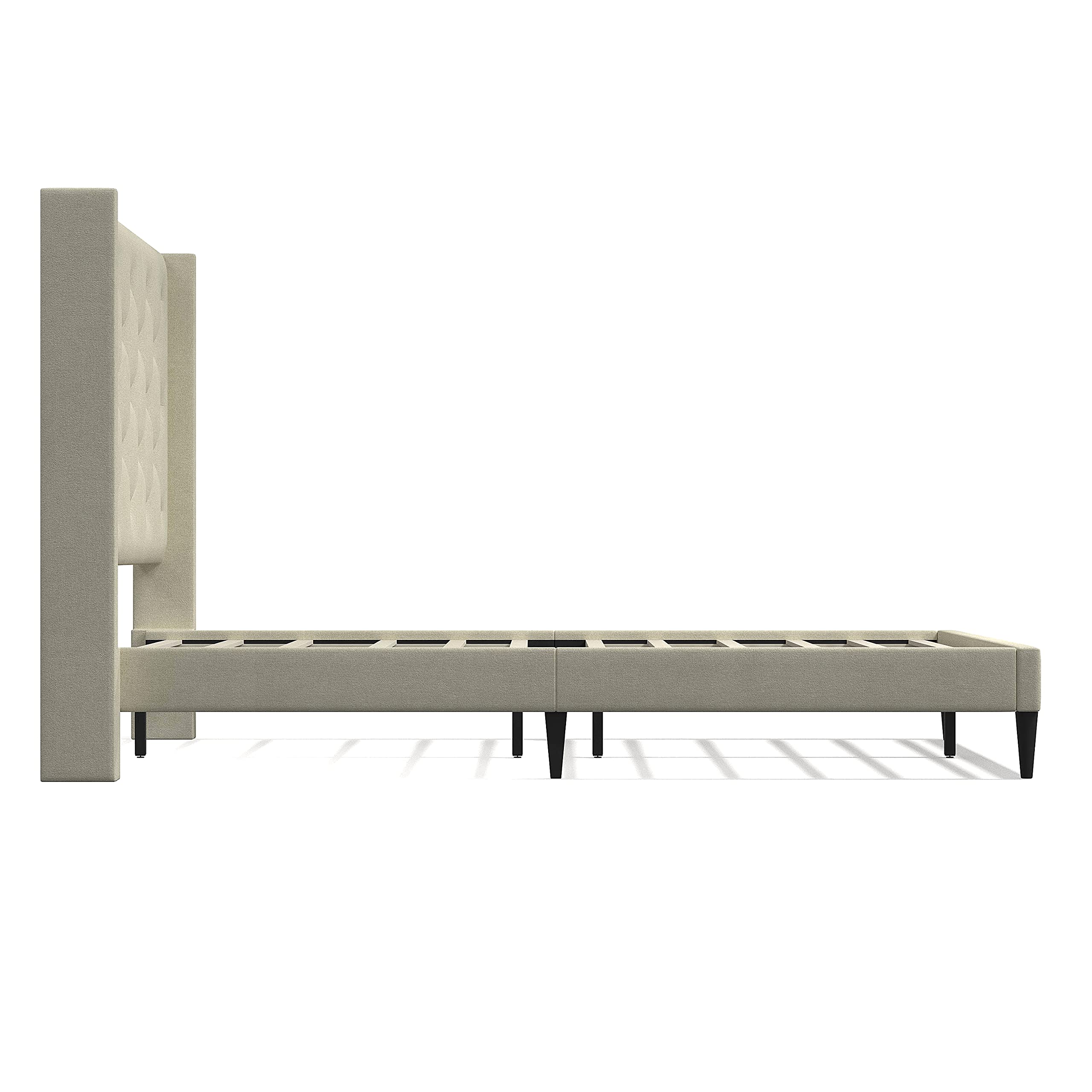 Glenwillow Home Huppe Upholstered Platform Bed Frame - Queen Size Mid Century Modern Wingback Design with Button Tufted Headboard, No Box Spring Needed, Easy Assembly in Beige | Perfect for Master Bedrooms, Guest Rooms & Modern Apartments