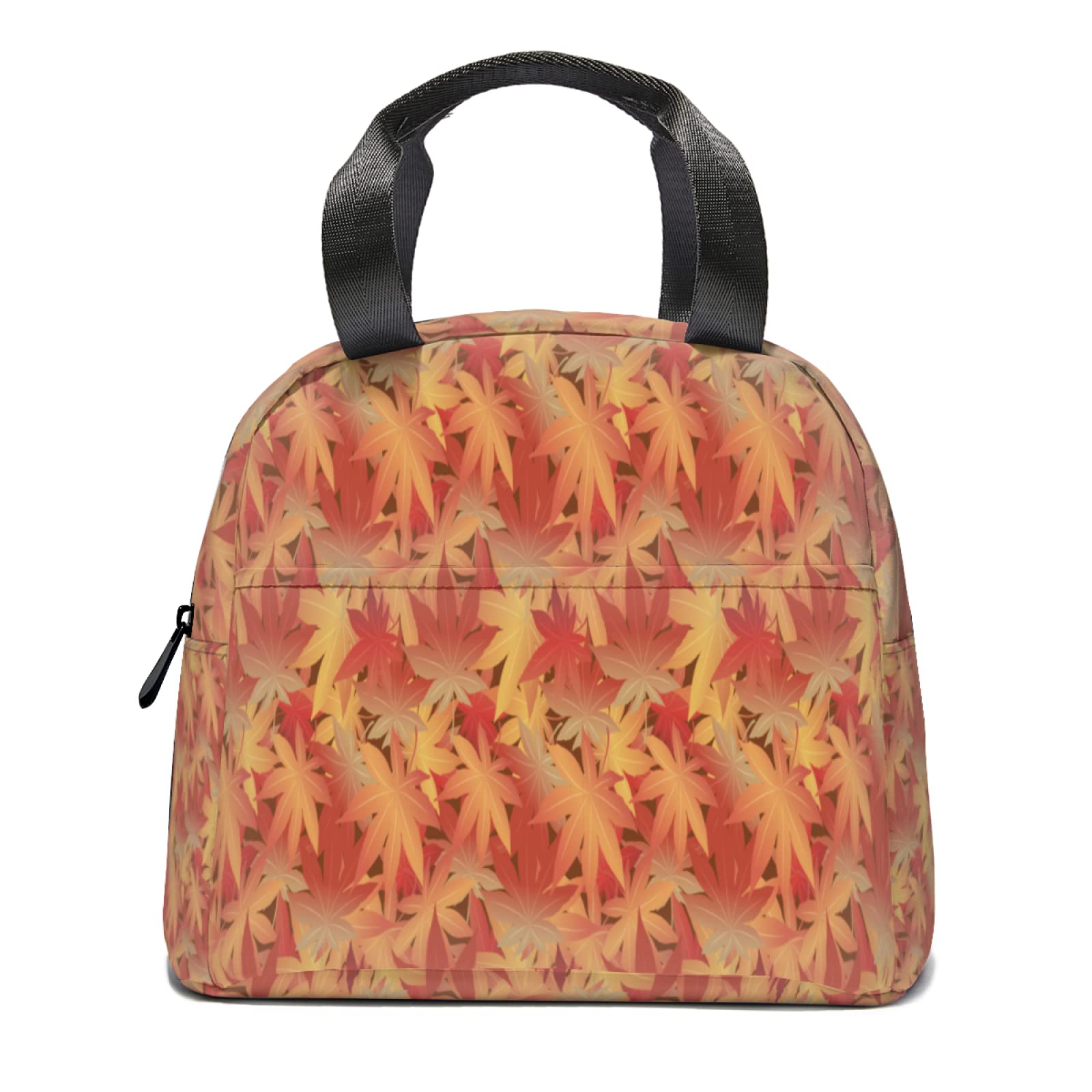 Japanese Maple Leaf Insulated Lunch Tote Bag - Reusable Thermal Lunch Box with Front Pocket for Women & Men | Perfect for School, Office, Picnic, and Autumn Outings