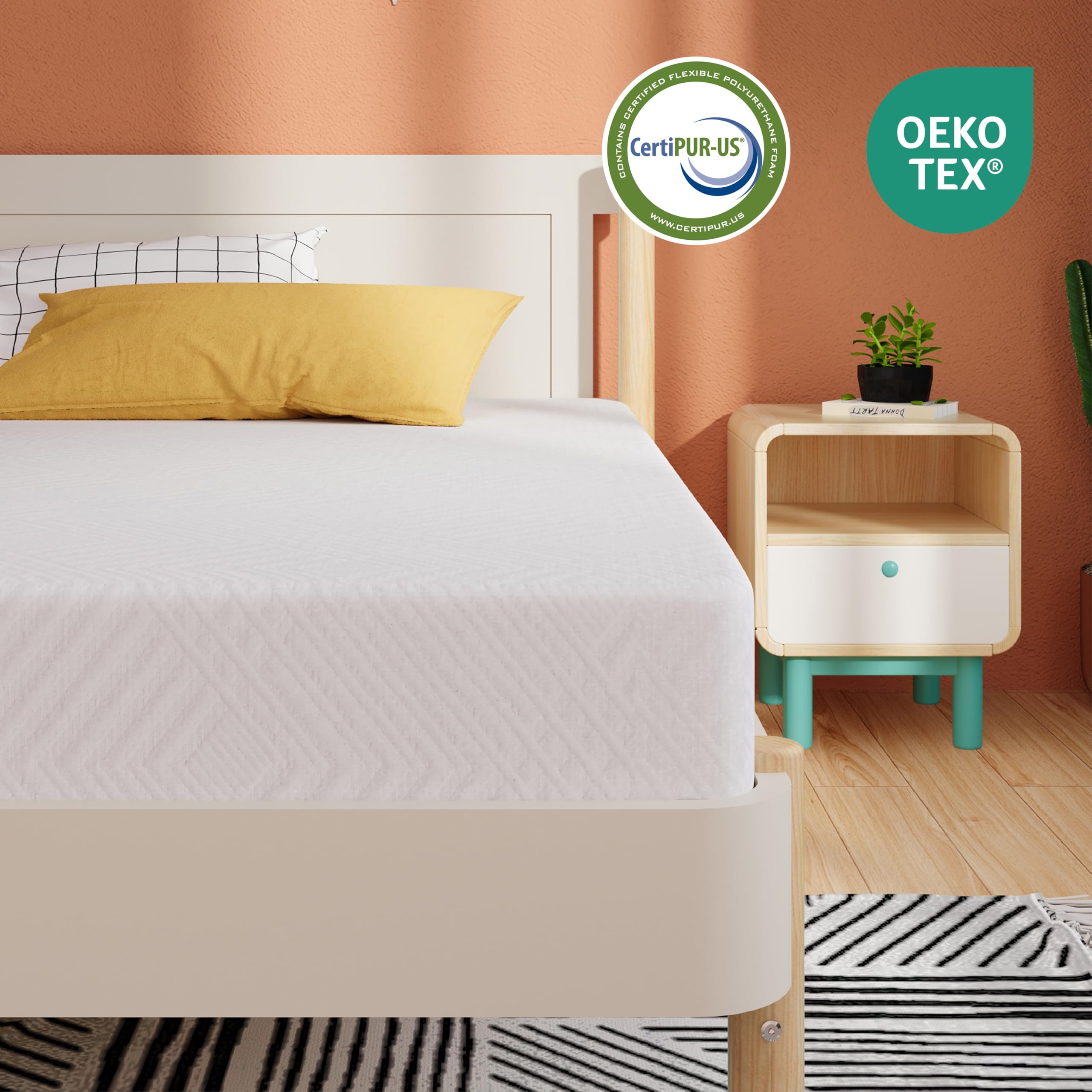 EGOHOME 6 Inch Twin Mattress for Kids - Green Tea Gel Cooling Memory Foam Bunk Bed Mattress in a Box, CertiPUR-US Certified, Medium Firm Support, Made in USA - Perfect for Trundle Beds, Daybeds & Kids' Bedrooms (White)