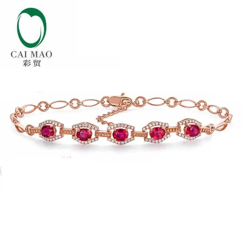 18KT/750 Rose Gold 1.68ct Natural Ruby & 0.32ct Round Cut Diamond Engagement Bracelet - Elegant Jewelry Gift for Women, Perfect for Anniversaries, Weddings & Special Occasions