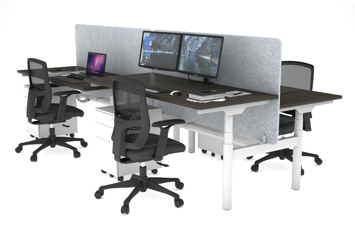 Flexi Premium Height Adjustable 4-Person H Bench Workstation - White Frame [1400L x 700W] - Ergonomic Office Desk for Collaborative Workspaces & Coworking Environments