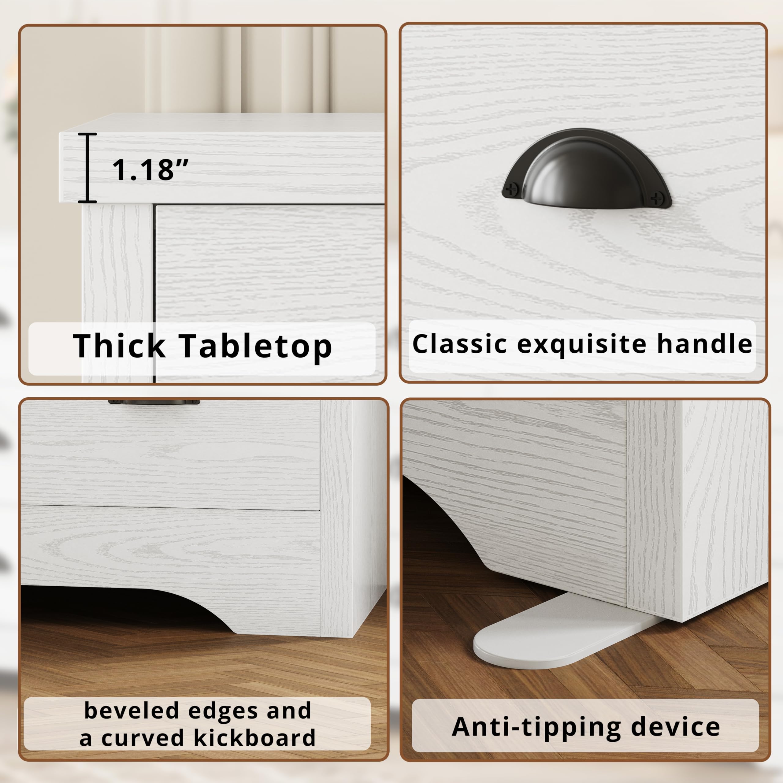 LIKIMIO 8-Drawer Modern Wood Dresser with USB Charging Station & Storage Bag - White Bedroom Chest for Clothes, Entryway Storage & Living Room Organization