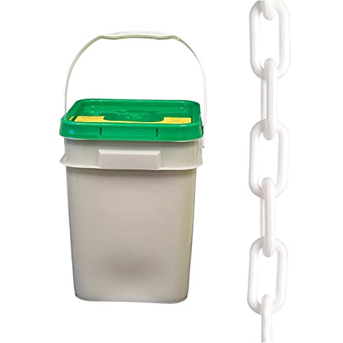 Mr. Chain Plastic Barrier Chain Pail - White, 3-Inch Link Diameter, 70-Foot Length (80001-P) - Ideal for Crowd Control, Event Safety, and Construction Site Barriers