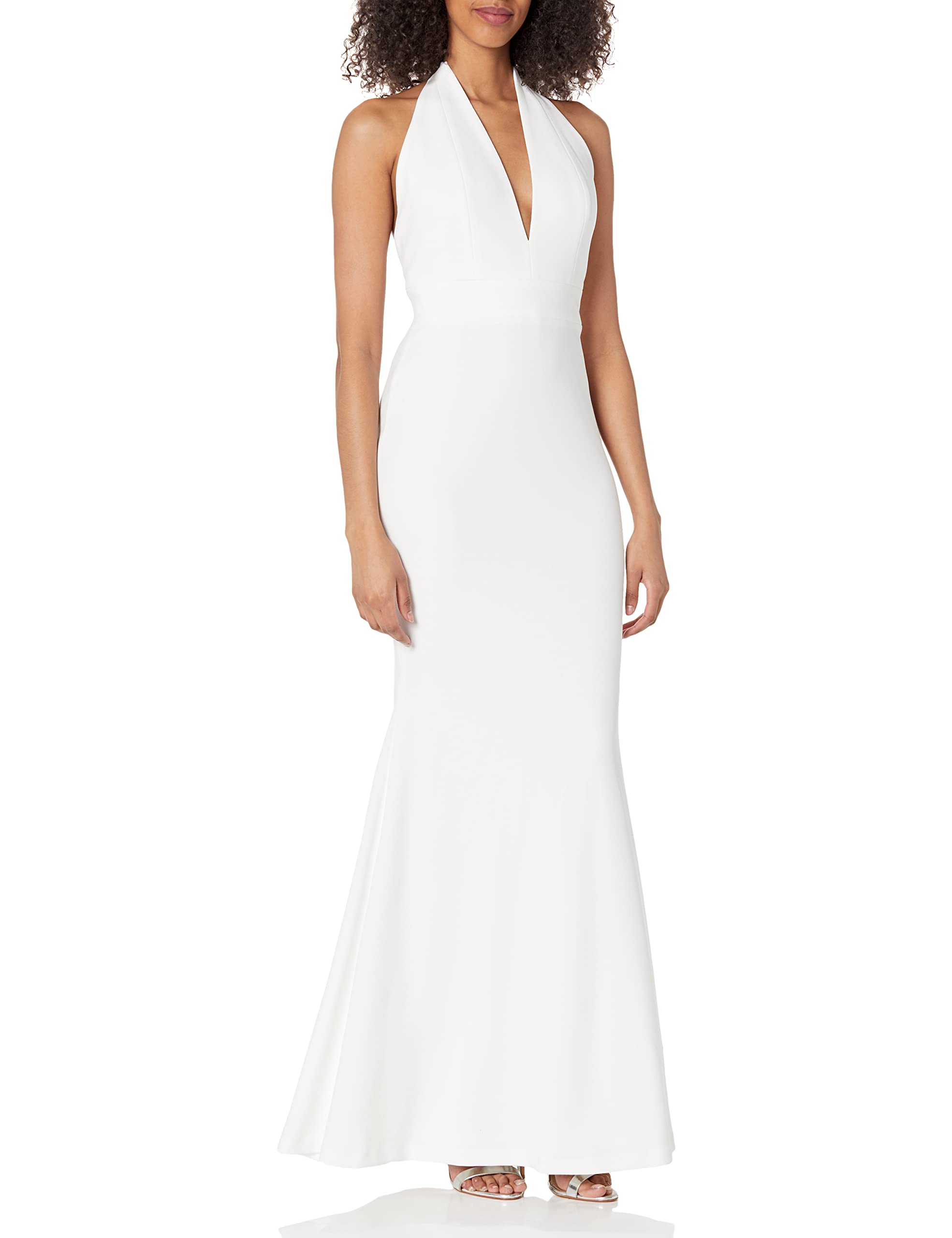 Dress the Population Women's Camden Deep V Neck Halter Bodycon Maxi Dress - Elegant Evening Gown for Parties, Weddings & Special Occasions