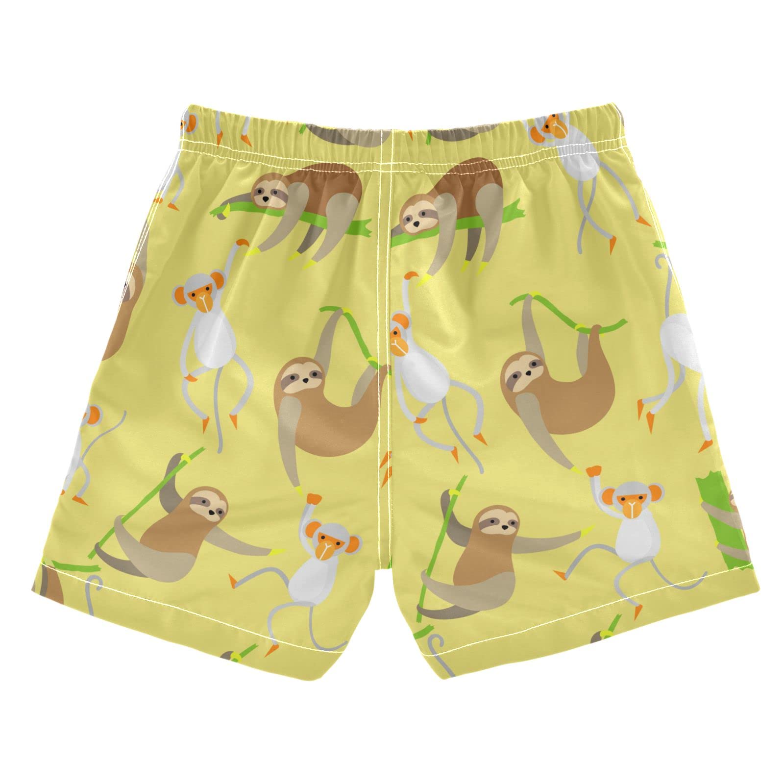 Adorable Monkey Sloth Boys Swim Trunks - Quick Dry Toddler Swimwear with Adjustable Waist | 2T-16 Sizes | Bright Yellow | Perfect for Beach, Pool & Summer Water Play