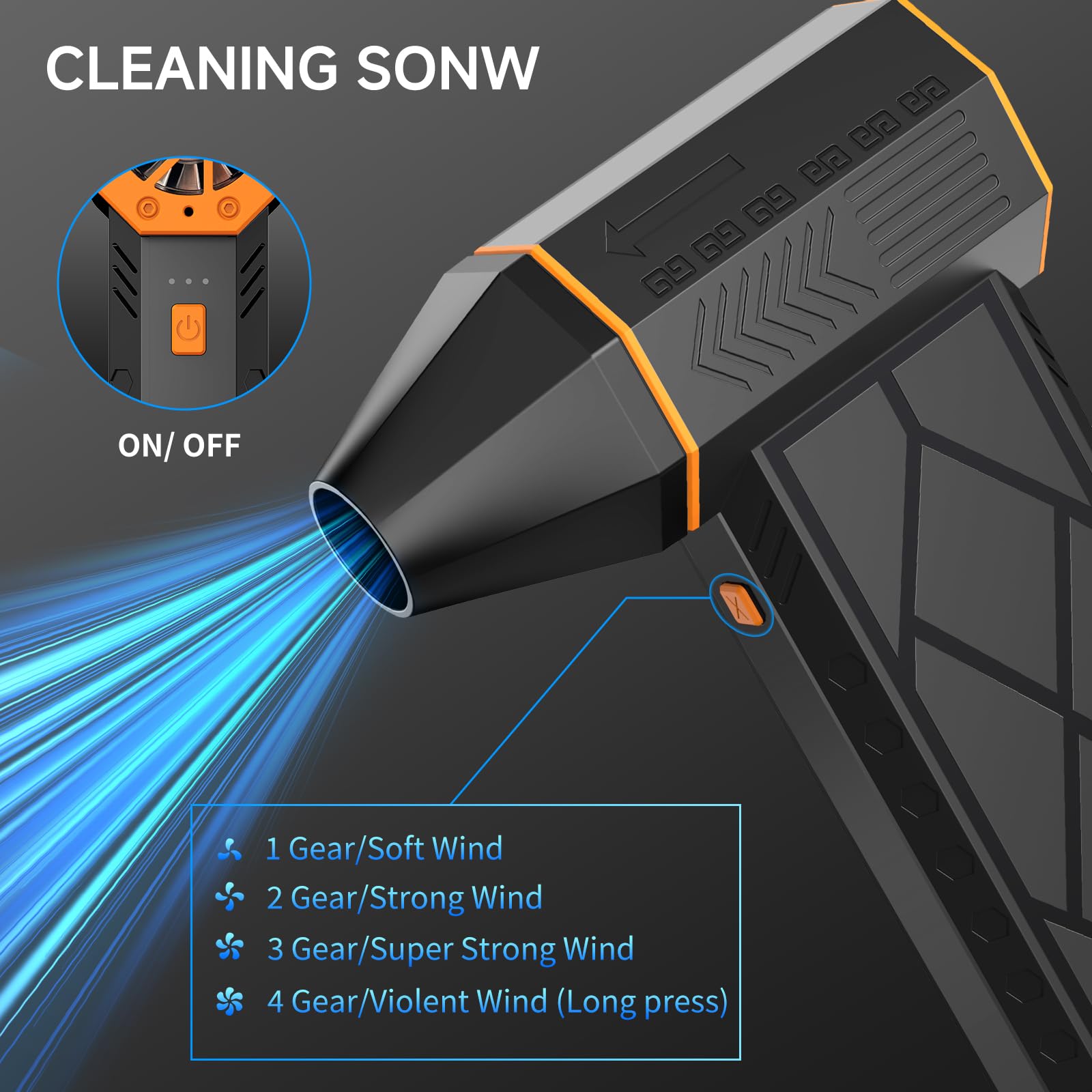 Electric Air Duster 180000RPM - Cordless Compressed Air Blower with Brushless Motor, 8000mAh Battery, 4-Speed Turbo Cleaner for Keyboard, PC, Car, Electronics - Perfect for Home Office, Gaming Setup & Outdoor Gear Cleaning (Grey)