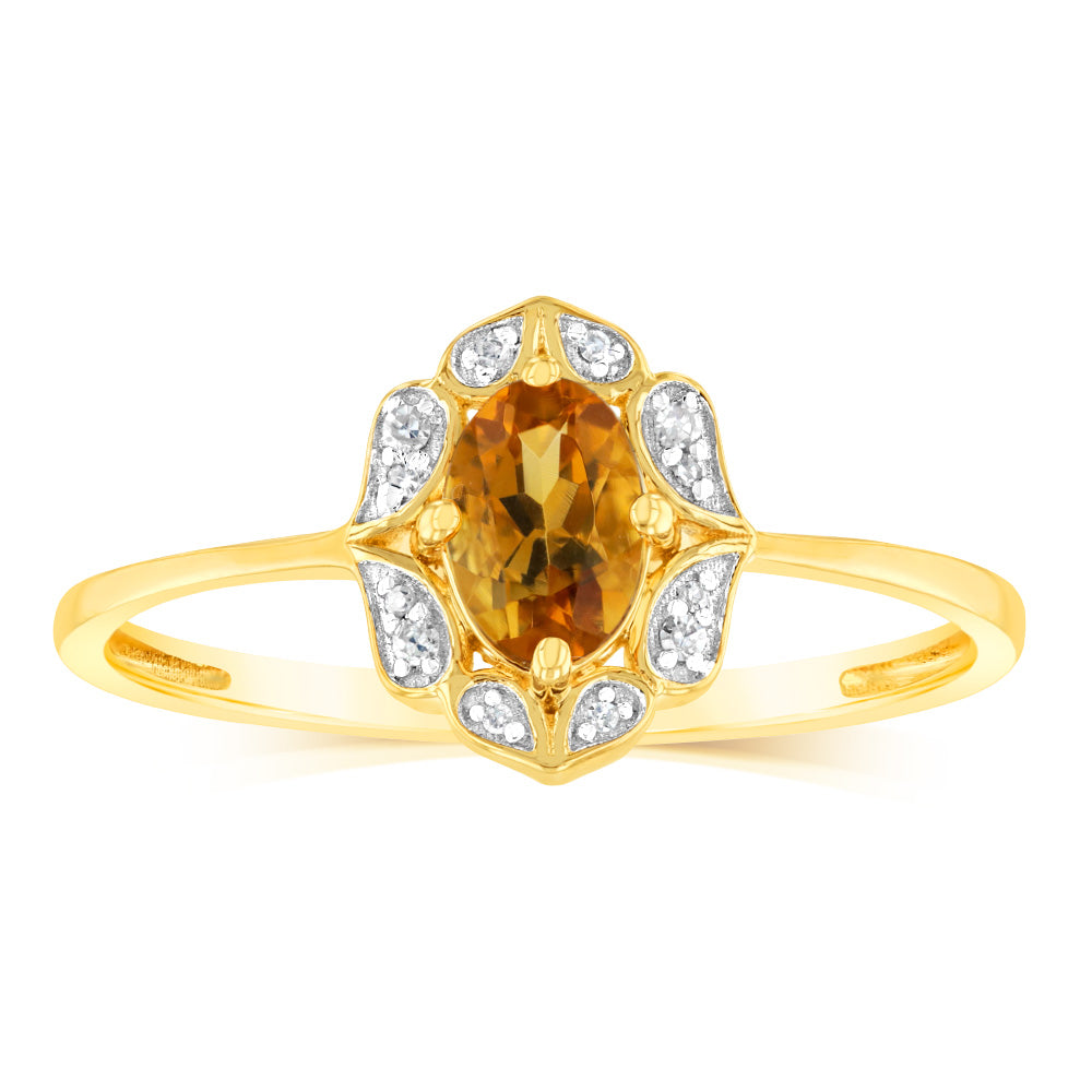 0.44 Carat Natural Citrine and Diamond Oval Ring in 9ct Yellow Gold - Elegant Jewelry for Women, Perfect for Engagement, Wedding, Anniversary & Special Occasions