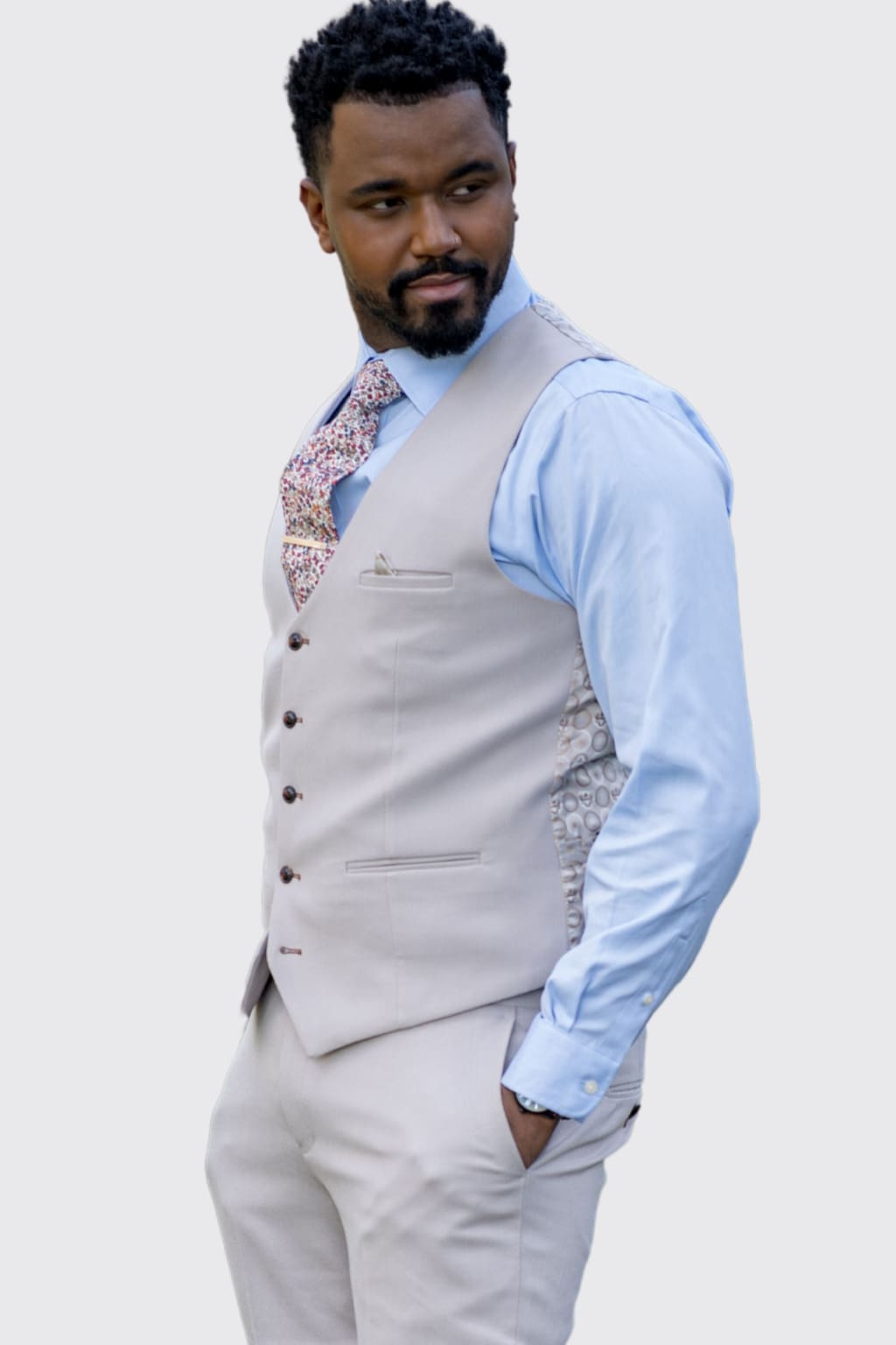 Marc Darcy HM5 Beige Stone Waistcoat for Men - Classic Formal Vest for Weddings, Business & Office Wear