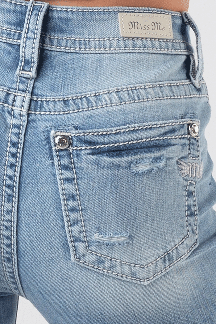 Miss Me H3636B42 Women's Classic Torn Bootcut Jeans - Light Blue Denim for Casual Wear & Everyday Outfits