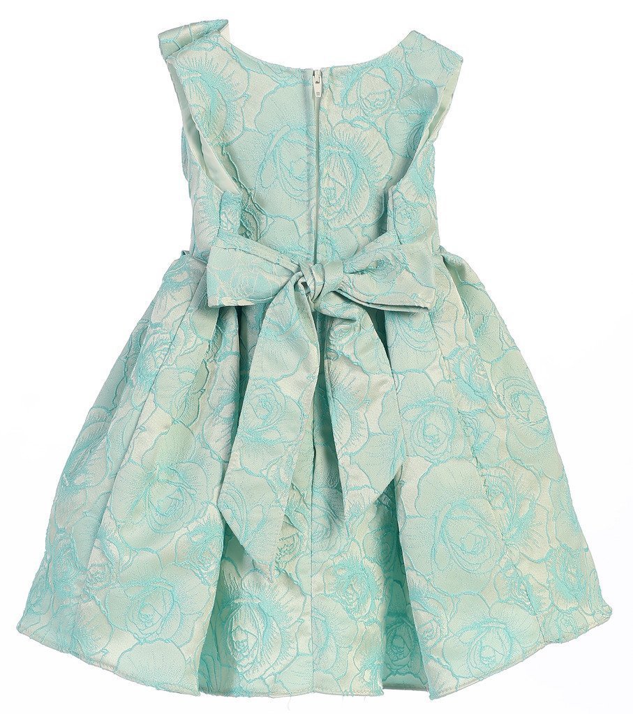 Vintage Rose Jacquard Baby Girls' Dress with Shoulder Bow - Elegant Floral Outfit for Parties, Photos & Special Occasions