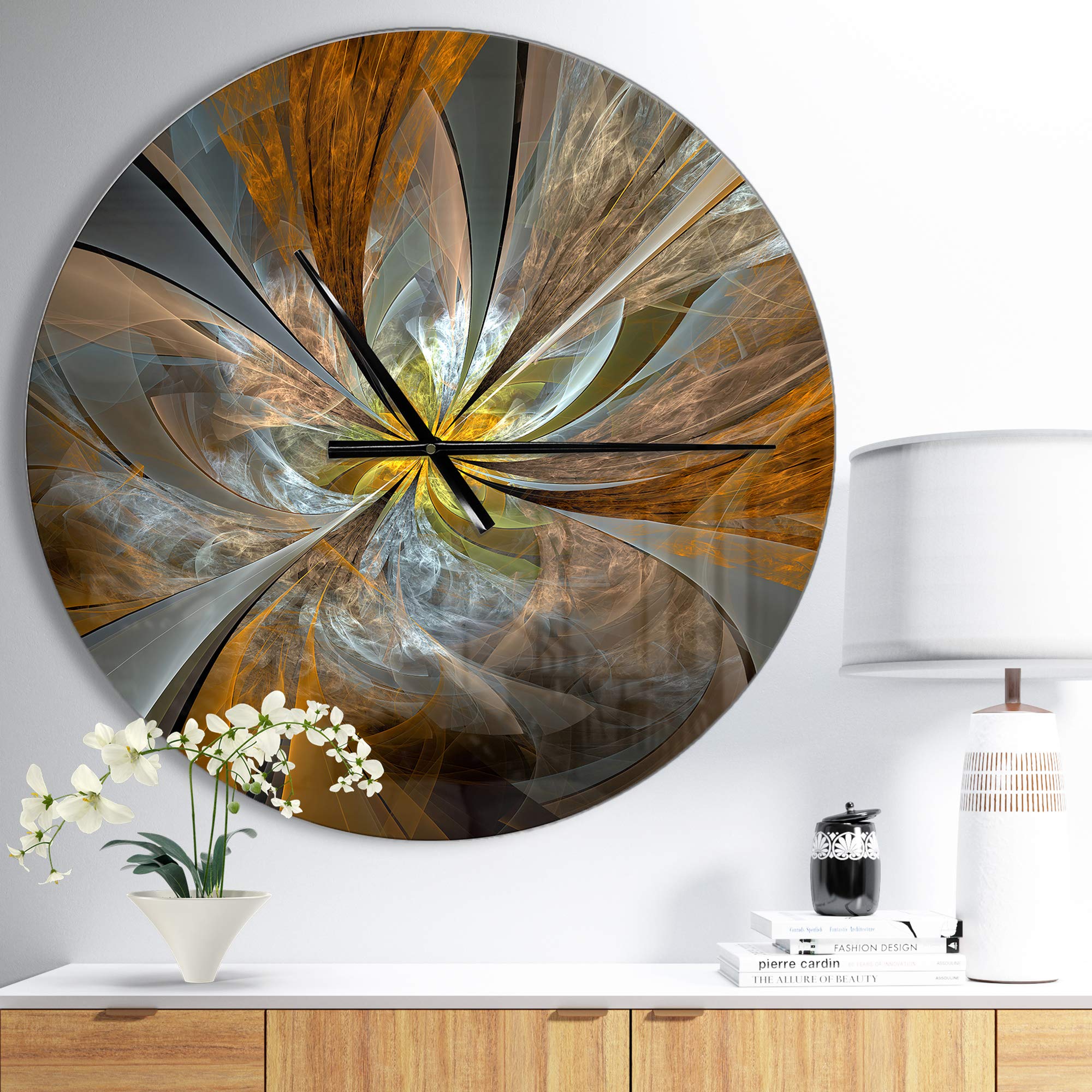 Symmetrical Brown Fractal Flower Wall Clock - Modern Decorative Clock for Home, Bedroom, Bathroom, Office & Living Room | Perfect for Boho Decor, Minimalist Spaces & Unique Wall Art