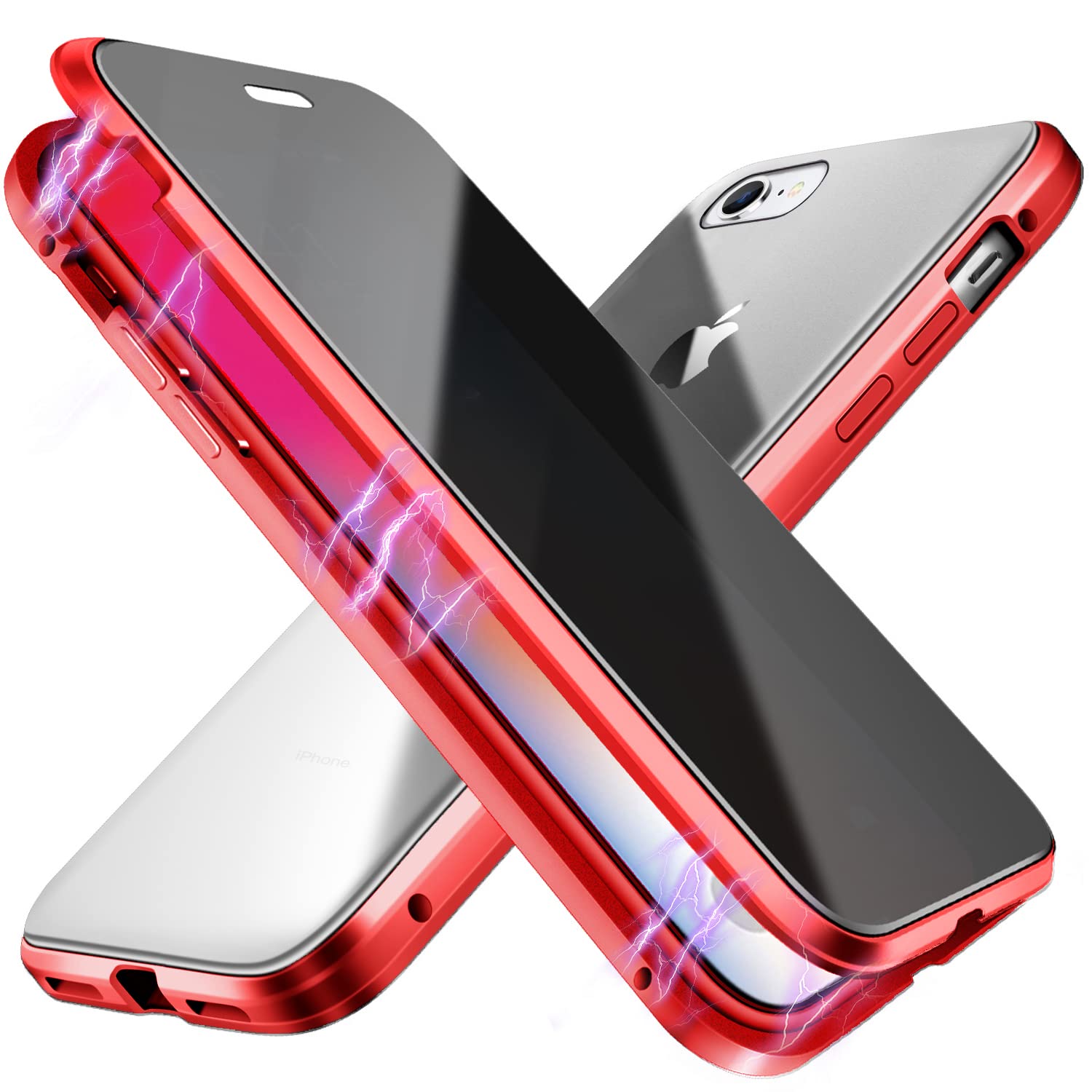 Anti-Spy Magnetic Privacy Case for iPhone 7/8/SE (2020/2022) - Double-Sided Anti-Peep Clear Back Cover with Metal Bumper | Perfect for Office, Travel & Secure Screen Protection (Red)