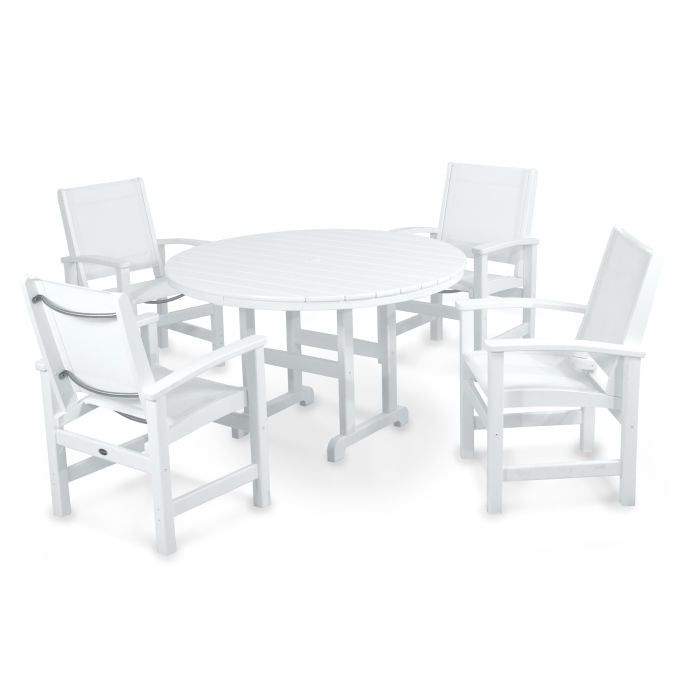POLYWOOD Coastal 5-Piece Round Farmhouse Dining Set - Outdoor Patio Furniture for Backyard, Poolside & Beach House Dining