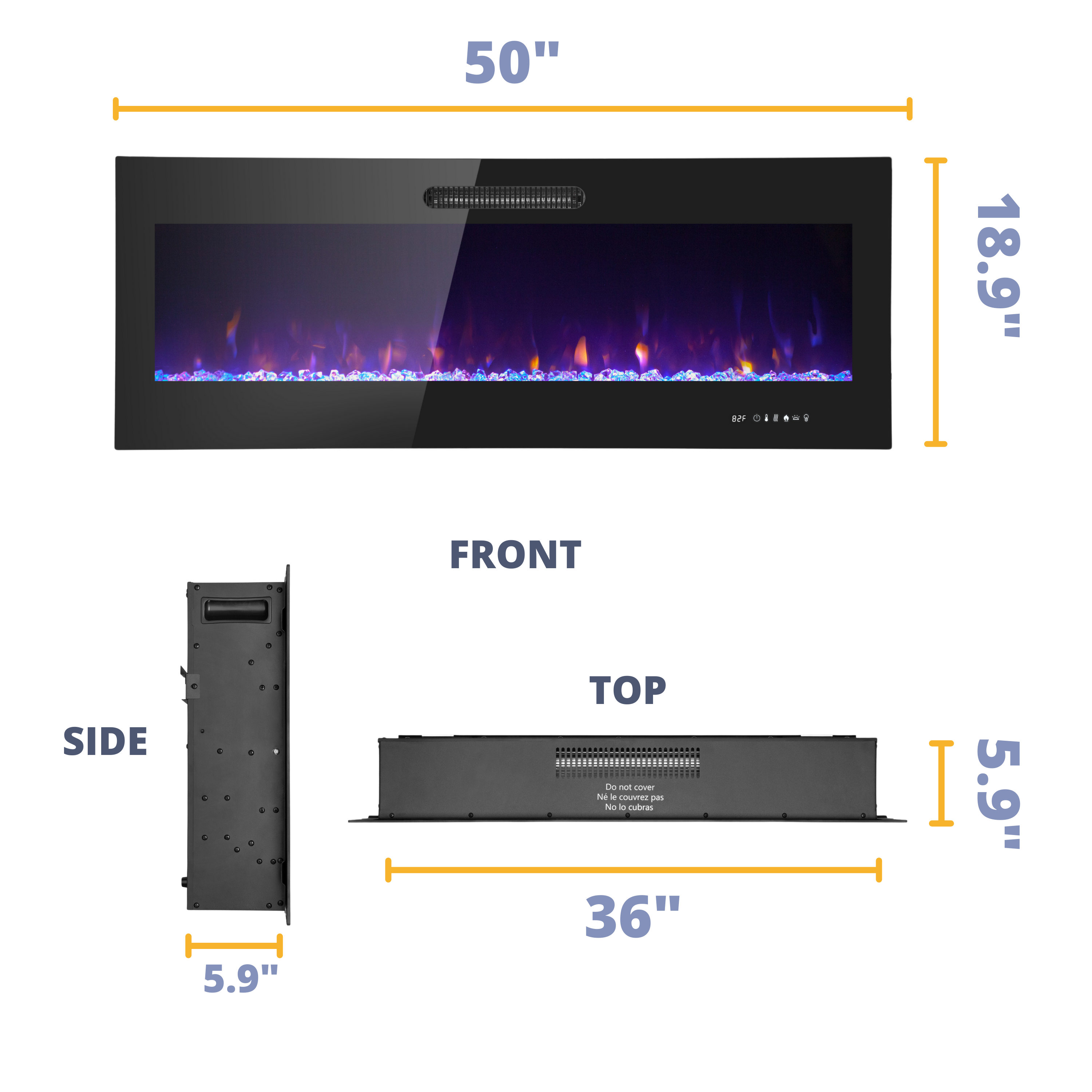 50 Inch LED Slim Electric Fireplace Insert - Wall Mounted Fireplace with 1500W Heater, Log & Crystal Ember Options, Adjustable Realistic Flame, Remote Control - Perfect for Living Room, Bedroom & Office Heating