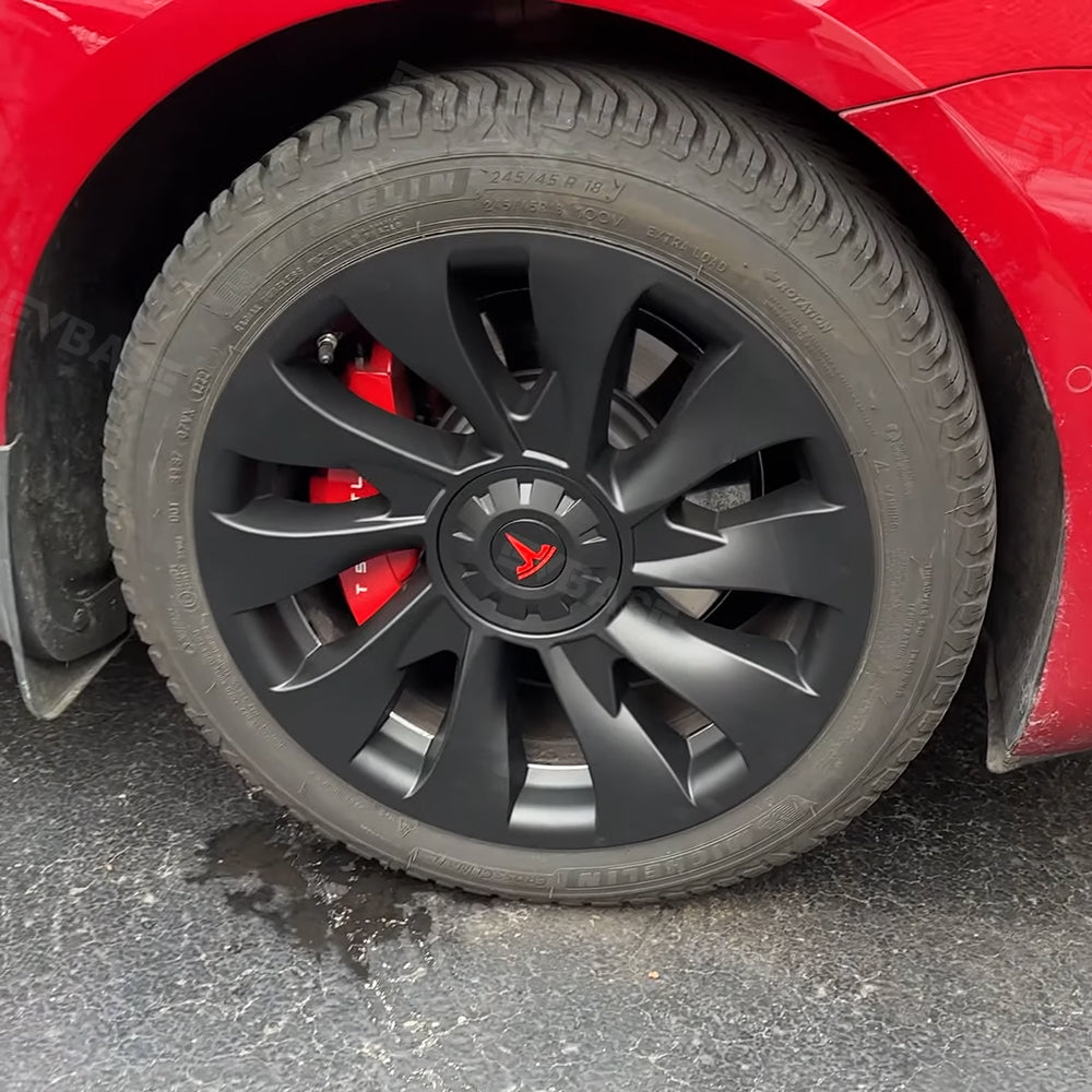 Tesla Model 3 18 Inch Überturbine Wheel Covers Kit - Matte Black Wheel Caps for 2017-2023 Model 3 | Enhance Style & Protect Rims for Daily Driving & Road Trips