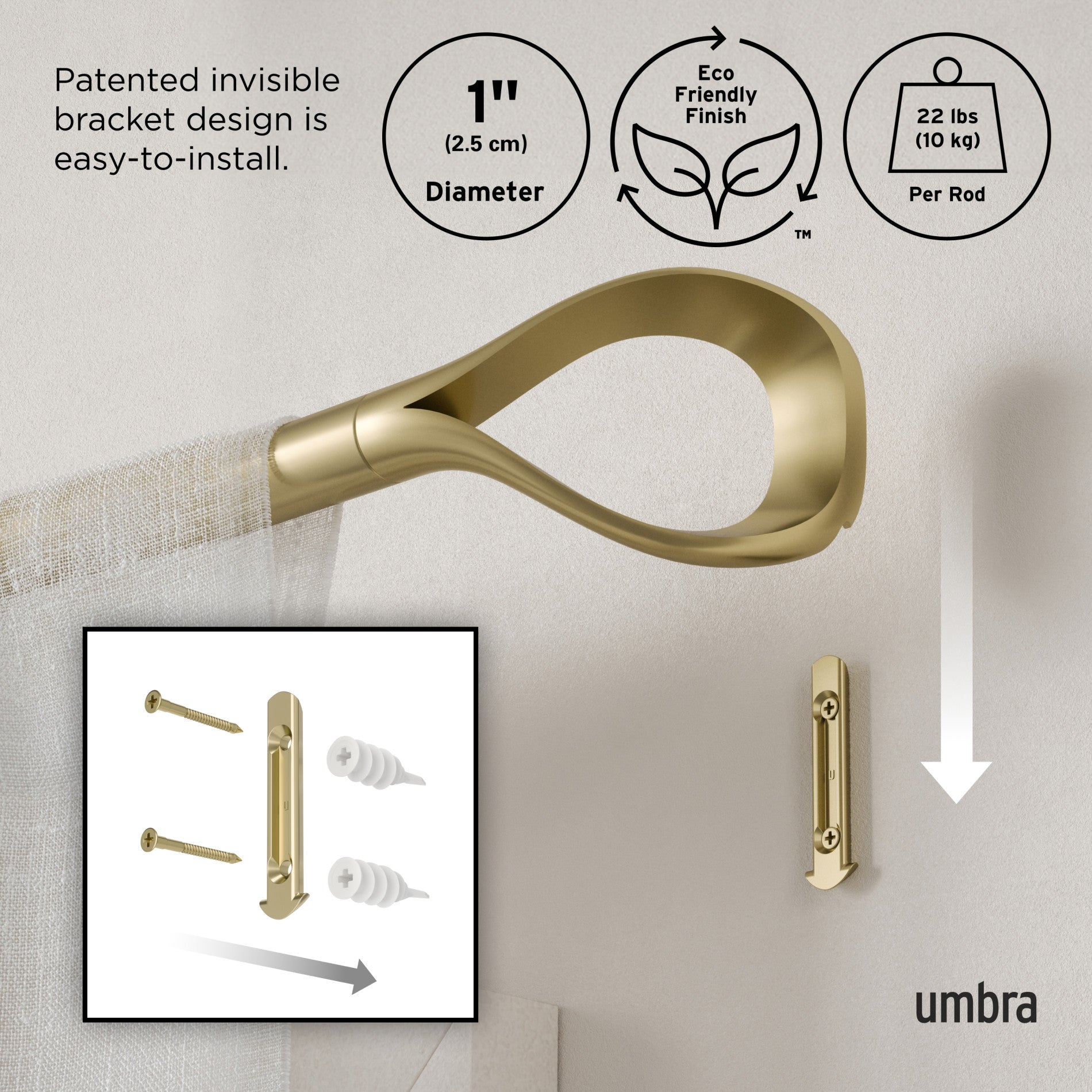 Loop 1 Adjustable Curtain Rod - Heavy Duty Stainless Steel Tension Rod for Windows, Doors & Room Dividers - Perfect for Home, Office & Dorm Decor