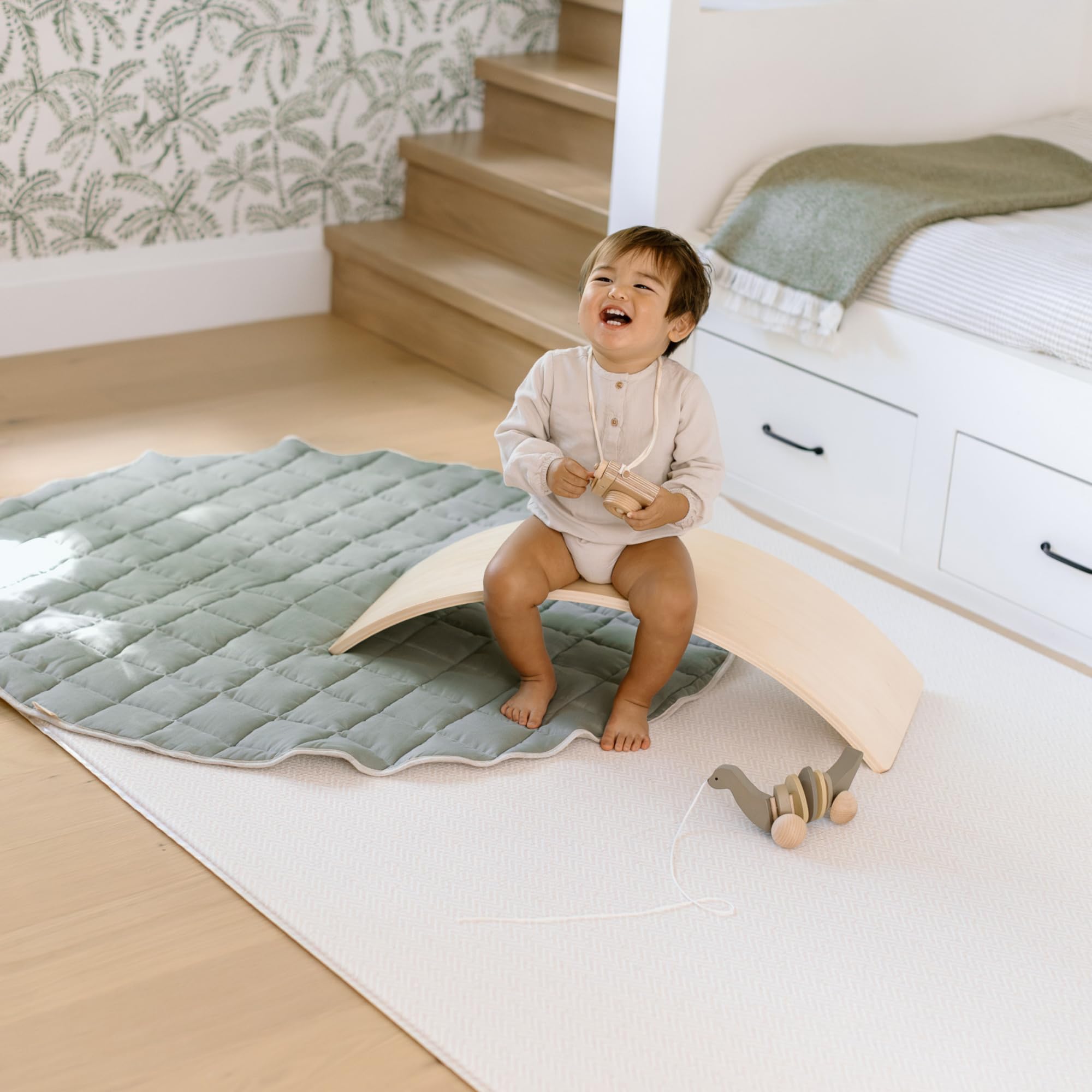 Organic French Linen Playmat - 100% Natural Quilted Neutral Baby Play Mat (Sage Green) | Eco-Friendly Nursery Floor Mat for Infants & Toddlers | Perfect for Playtime, Tummy Time & Sensory Development