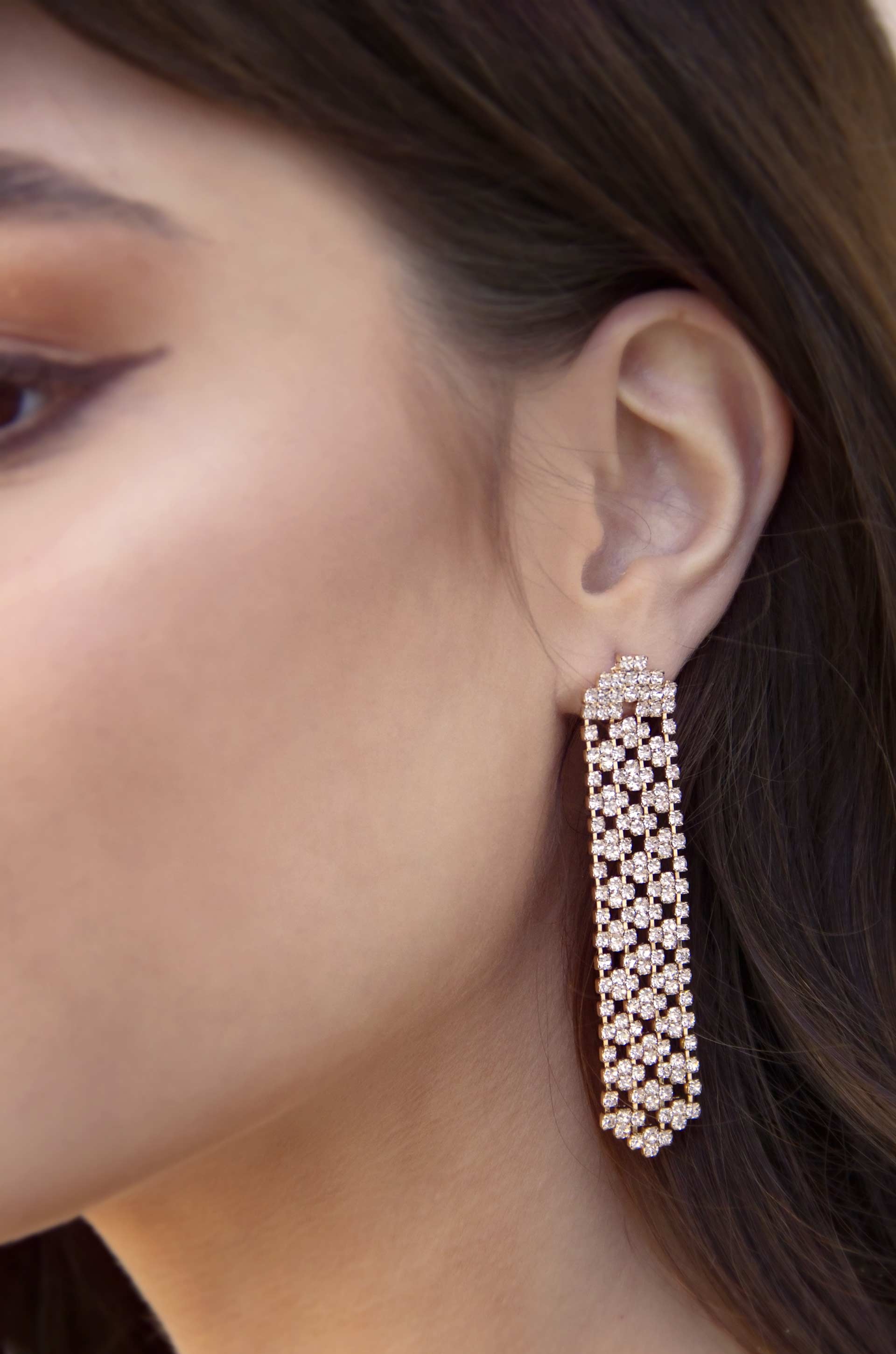 Sparkling Crystal Quilted Dangle Earrings for Women - Elegant Drop Earrings for Party, Wedding & Evening Outfits