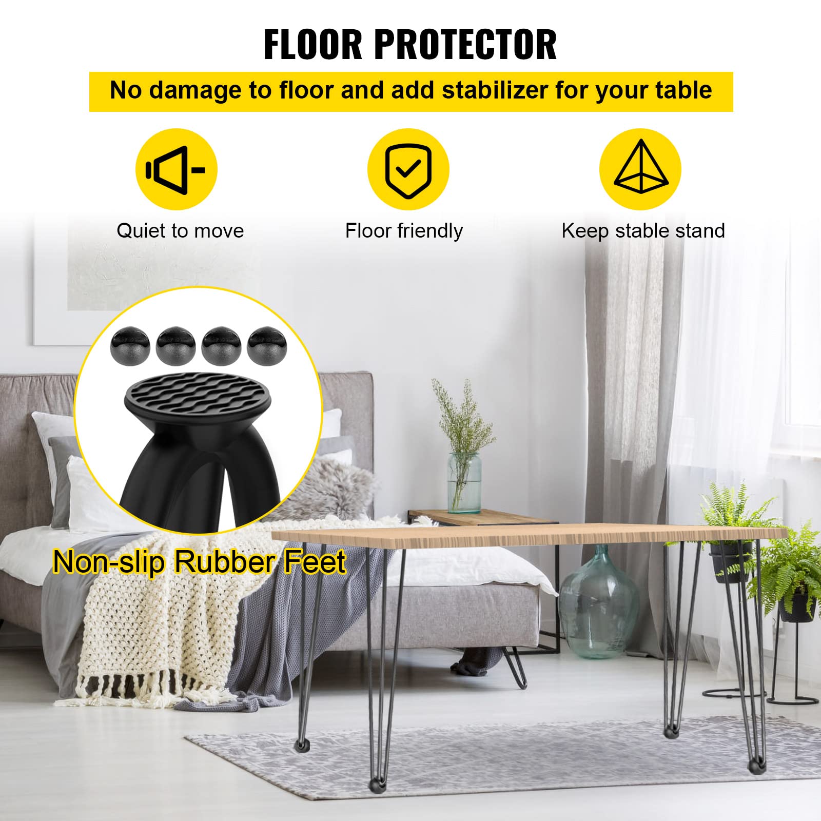 VEVOR Hairpin Table Legs 30 Inch Black Set of 4 - Heavy Duty 880lbs Load Capacity (220lbs Each) - 3 Rod Carbon Steel Desk Legs for DIY Furniture, Dining Tables, Benches & Chairs - Perfect for Home Office, Restaurant & Industrial Use
