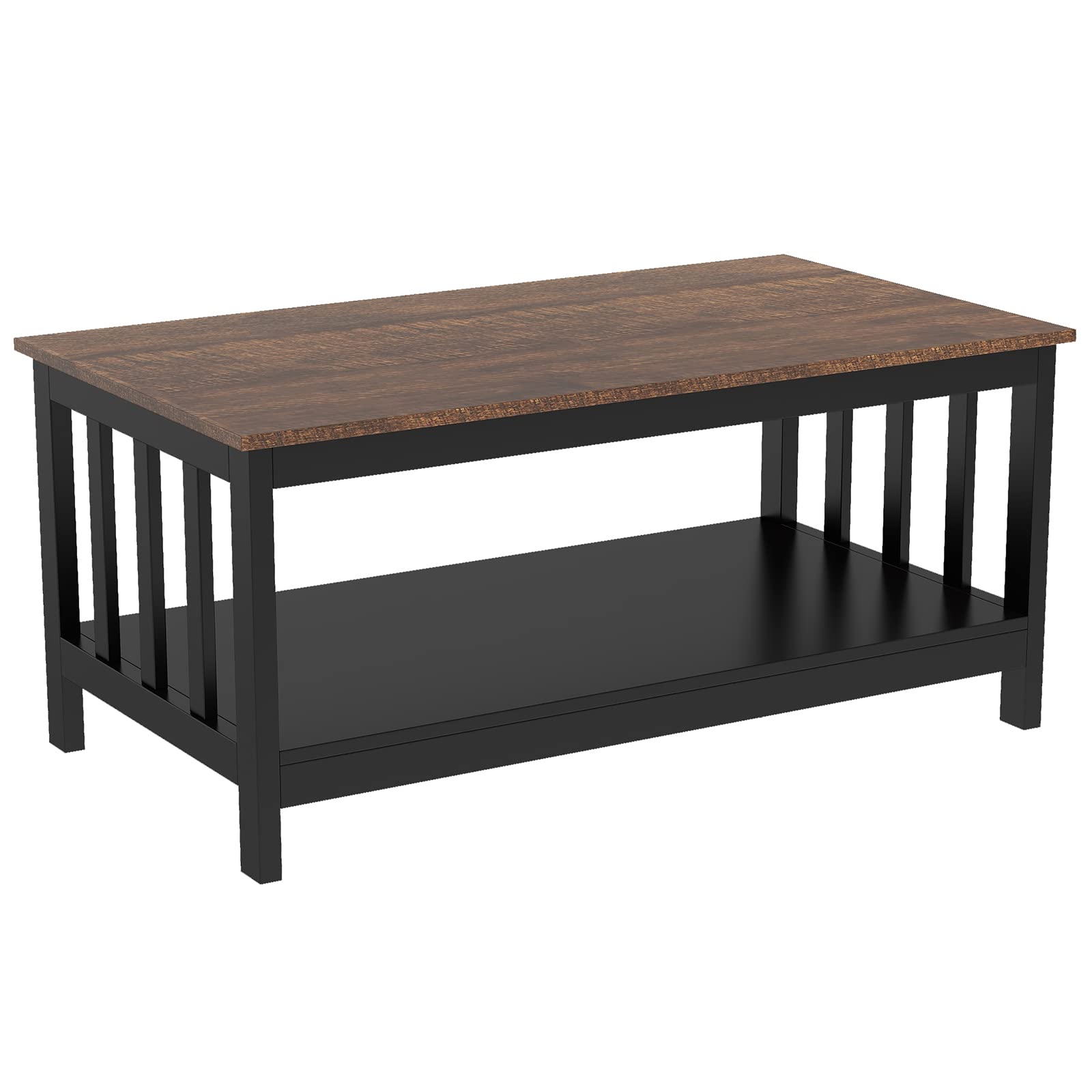 ChooChoo Farmhouse Coffee Table - 40 Inch Rustic Black Wooden Living Room Table with Storage Shelf | Perfect for Small Spaces, Farmhouse Decor & Cozy Living Rooms