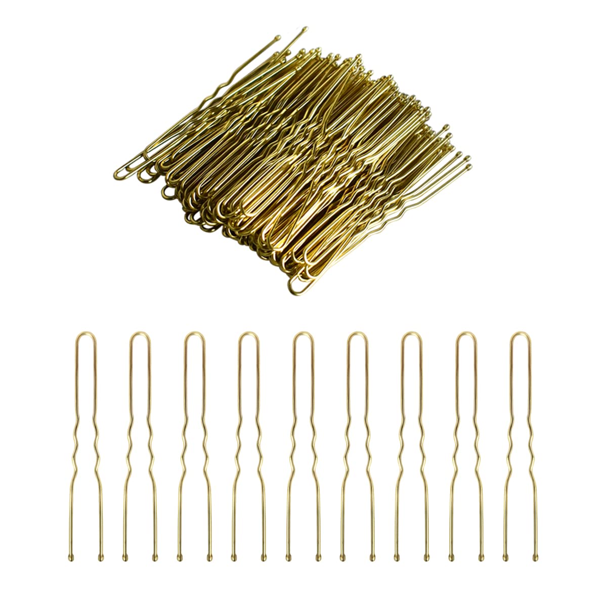 100 PCS Invisible U-Shaped Hair Clips - Heavy Duty Crinkled Hair Pins for Women, Ballet Bun, and Updos - Gold Hair Accessories (2.4 Inch) - Perfect for Weddings, Dance Performances, and Everyday Styling