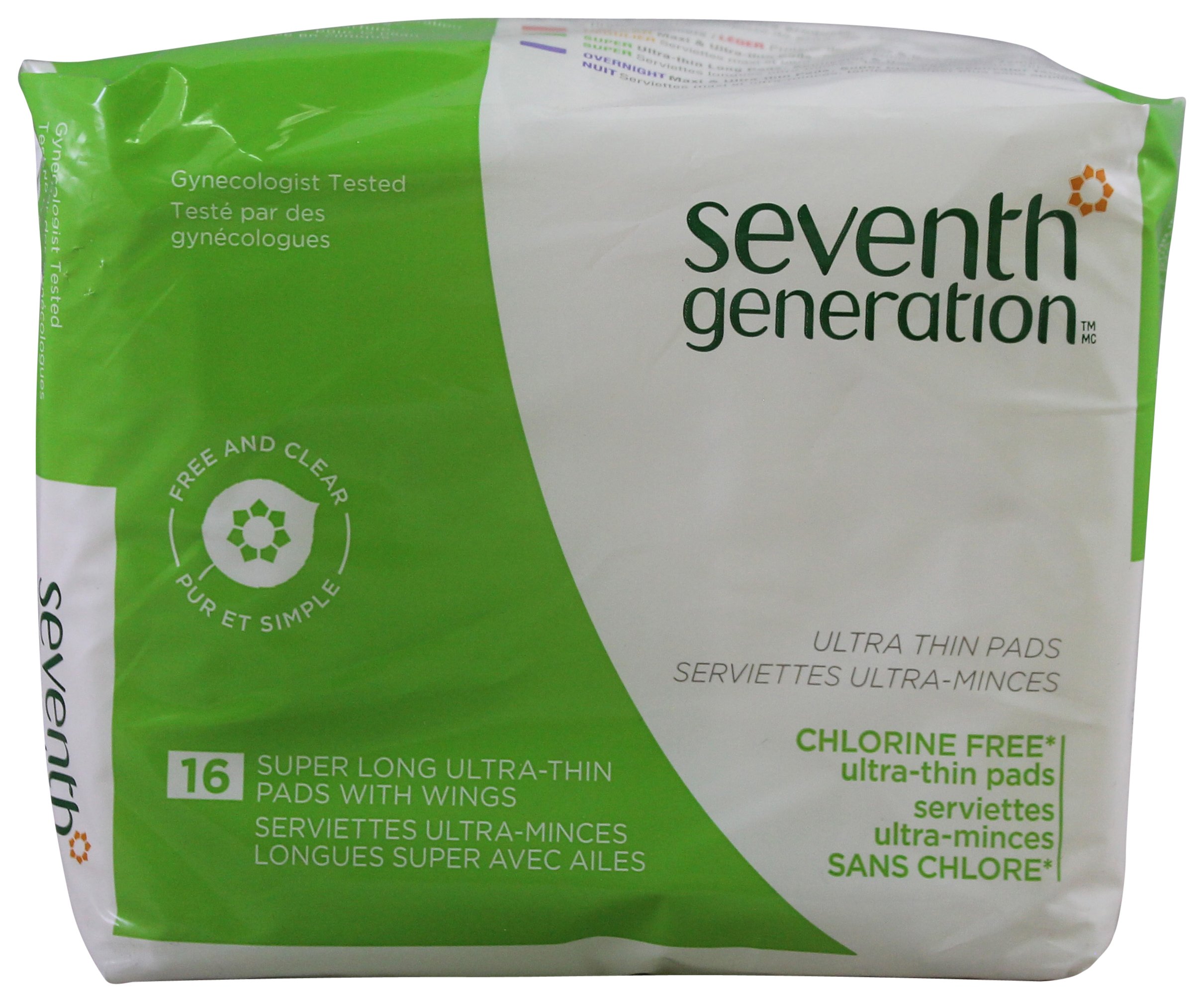 Seventh Generation Ultra-Thin Super Long Pads with Wings - 16 Pads (Pack of 6) | Organic Cotton Menstrual Pads for Women | Comfortable & Absorbent for Day & Night Use | Eco-Friendly Period Protection