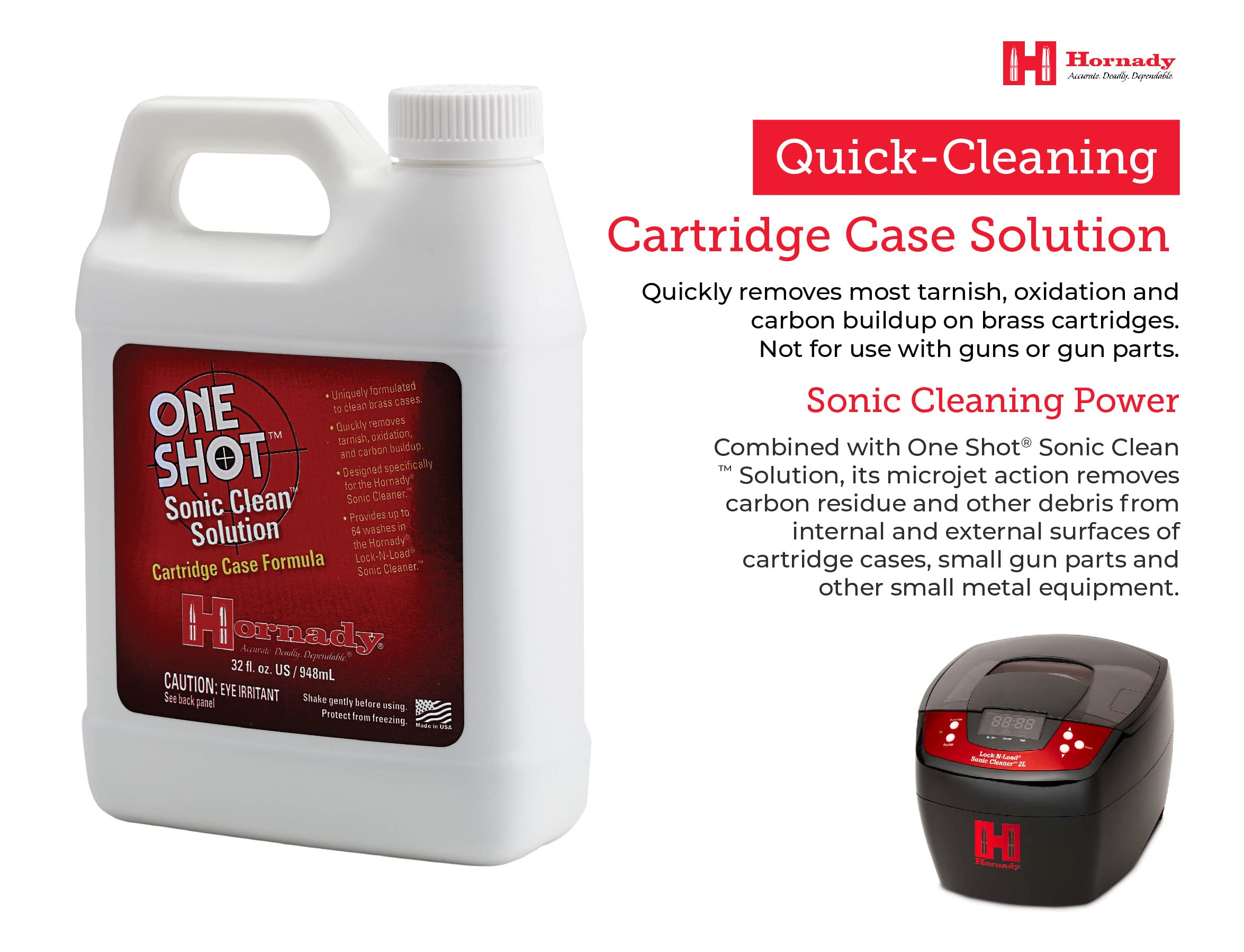 Hornady 043355 Lock-N-Load Sonic Gun Cartridge Cleaner Solution - 1 Quart | Fast & Effective Brass Cleaning for Reloading | Perfect for Rifle, Pistol & Shotgun Shells