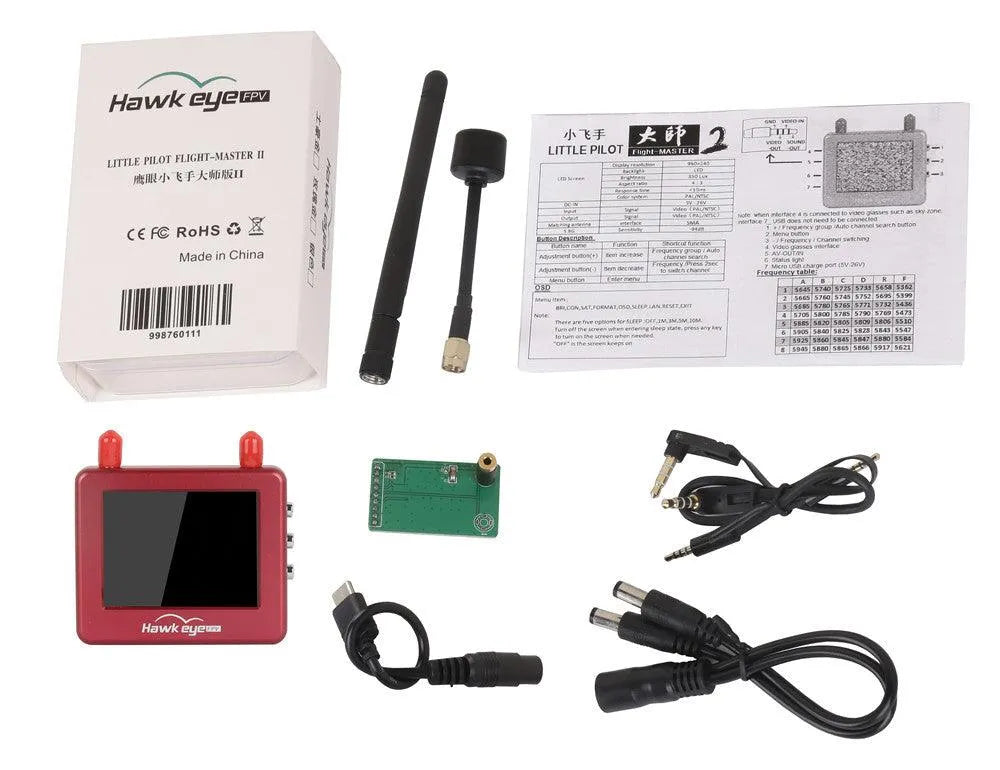 Hawkeye Master 2 FPV Monitor - 2.5 Inch HD Screen 960×240 Resolution 5.8GHz Receiver for Drone Racing & Aerial Photography - Perfect for FPV Goggles, Quadcopters, and RC Aircraft